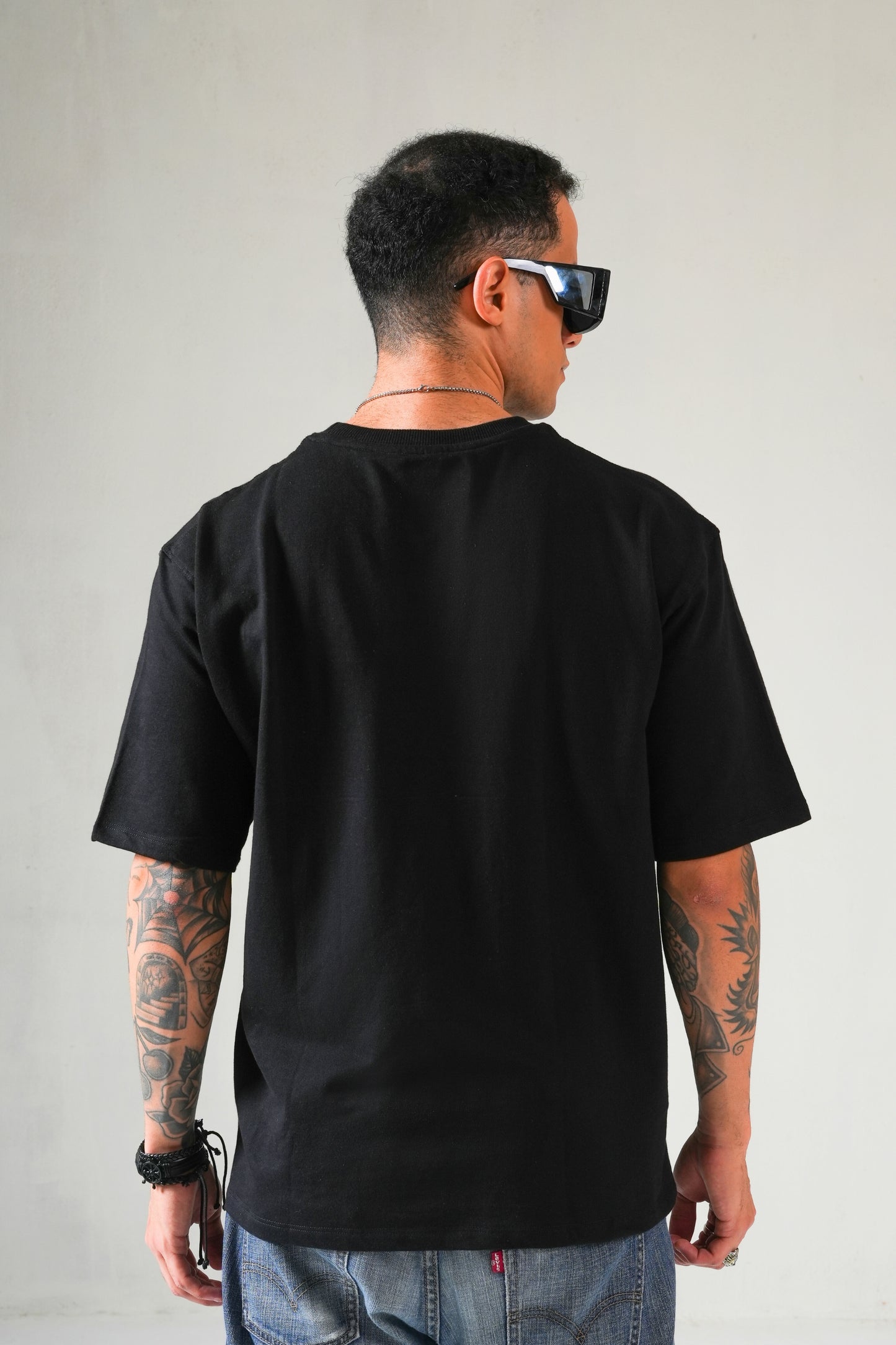 MONKEE ESSENTIALS PLAIN OVERSIZED BLACK T-SHIRT - HEAVY FRENCH TERRY COTTON (BLACK)