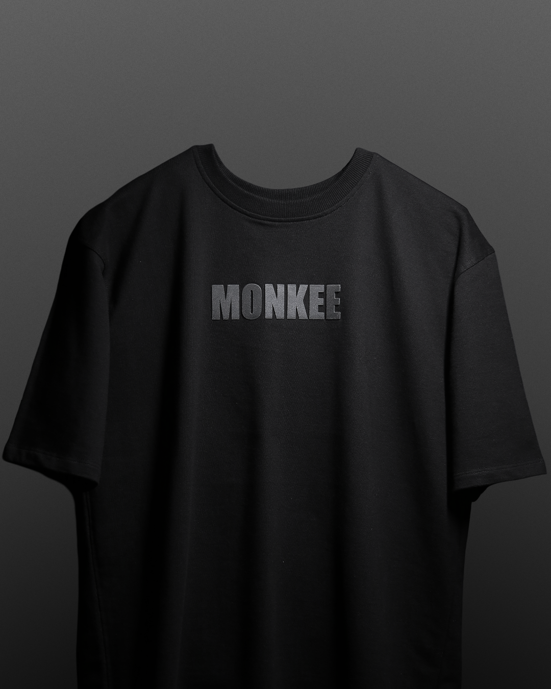 MONKEE ESSENTIALS PLAIN OVERSIZED BLACK T-SHIRT - HEAVY FRENCH TERRY COTTON (BLACK)