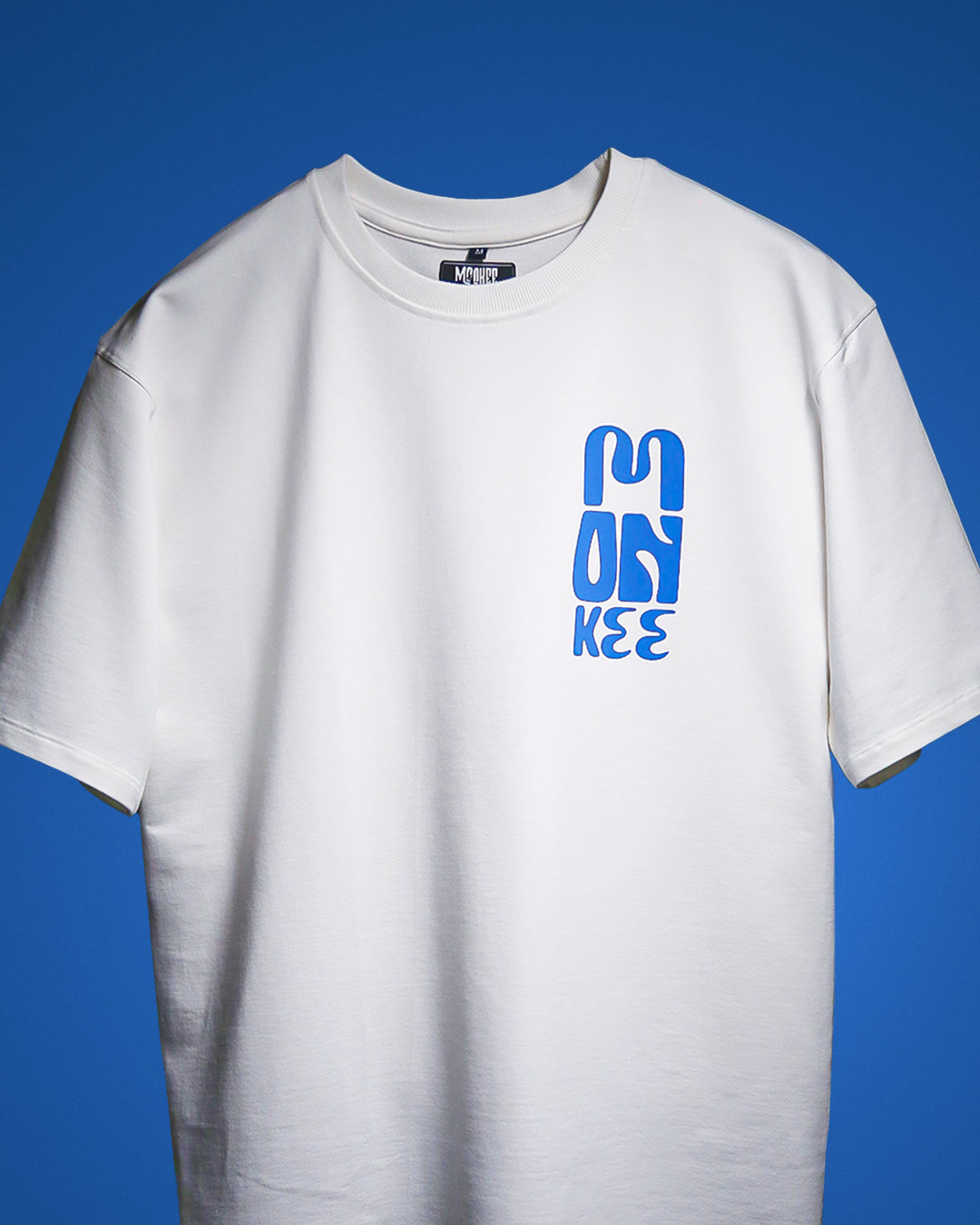 MONKEE “Catch The Wave” Oversized White T-Shirt – 240 GSM French Terry, Puff Print Surf Graphic, Unisex