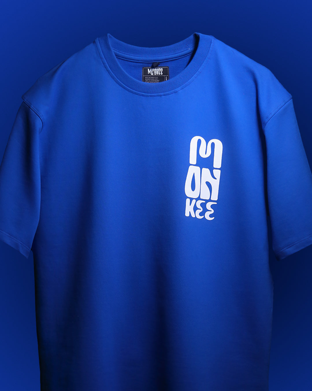 MONKEE “Catch The Wave” Oversized Blue T-Shirt – 240 GSM French Terry, Puff Print Surf Graphic, Unisex