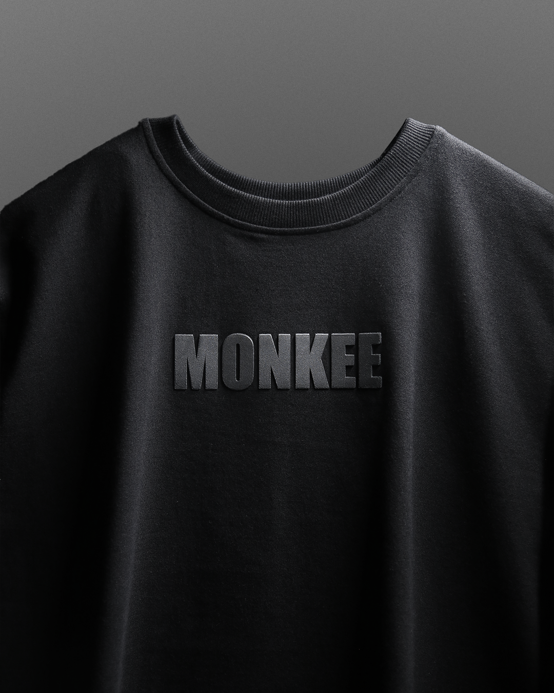 MONKEE ESSENTIALS PLAIN OVERSIZED BLACK T-SHIRT - HEAVY FRENCH TERRY COTTON (BLACK)