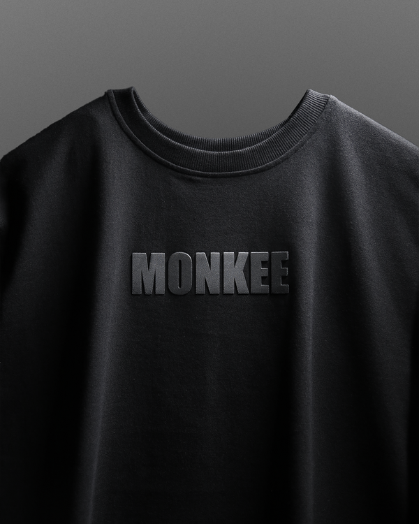 MONKEE ESSENTIALS PLAIN OVERSIZED BLACK T-SHIRT - HEAVY FRENCH TERRY COTTON (BLACK)
