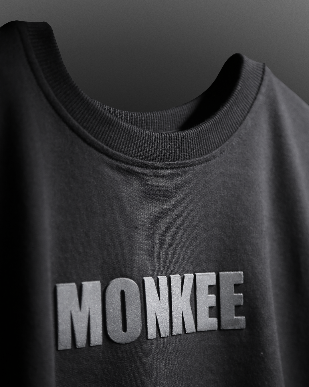 MONKEE ESSENTIALS PLAIN OVERSIZED BLACK T-SHIRT - HEAVY FRENCH TERRY COTTON (BLACK)