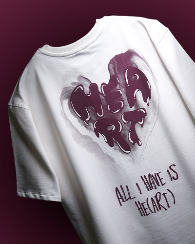 MONKEE “All I Have is Heart” Oversized Off-White T-Shirt – Premium 100% Cotton Streetwear Tee (Unisex, Screen & Puff Print)