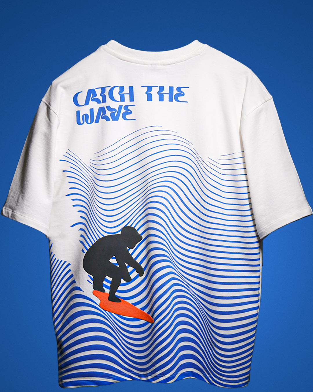 MONKEE “Catch The Wave” Oversized White T-Shirt – 240 GSM French Terry, Puff Print Surf Graphic, Unisex