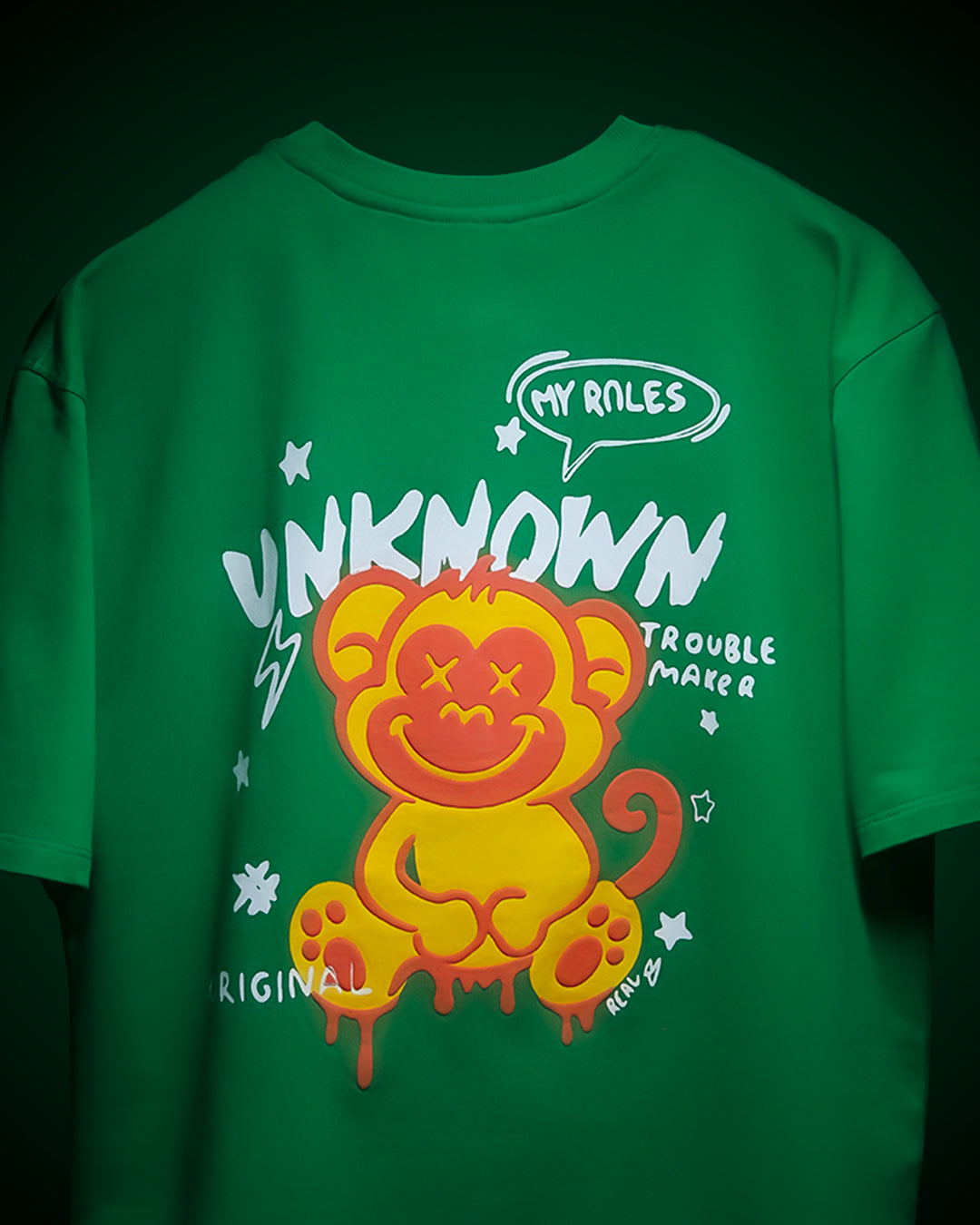 MONKEE “Unknown Rules” Oversized T‑Shirt (Green) — 100% Cotton French Terry, Puff + Screen Print, Unisex Streetwear