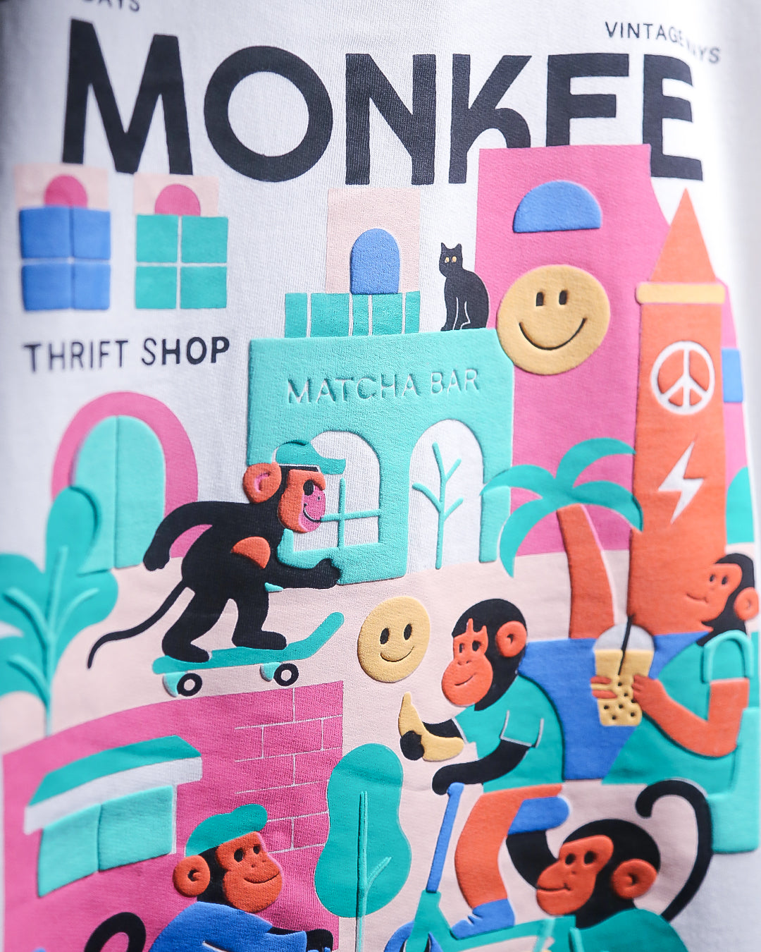 MONKEE “Street Story” Oversized Off-White T-Shirt – 280 GSM Heavyweight Cotton, Premium Streetwear with Screen & Puff Print (Unisex)