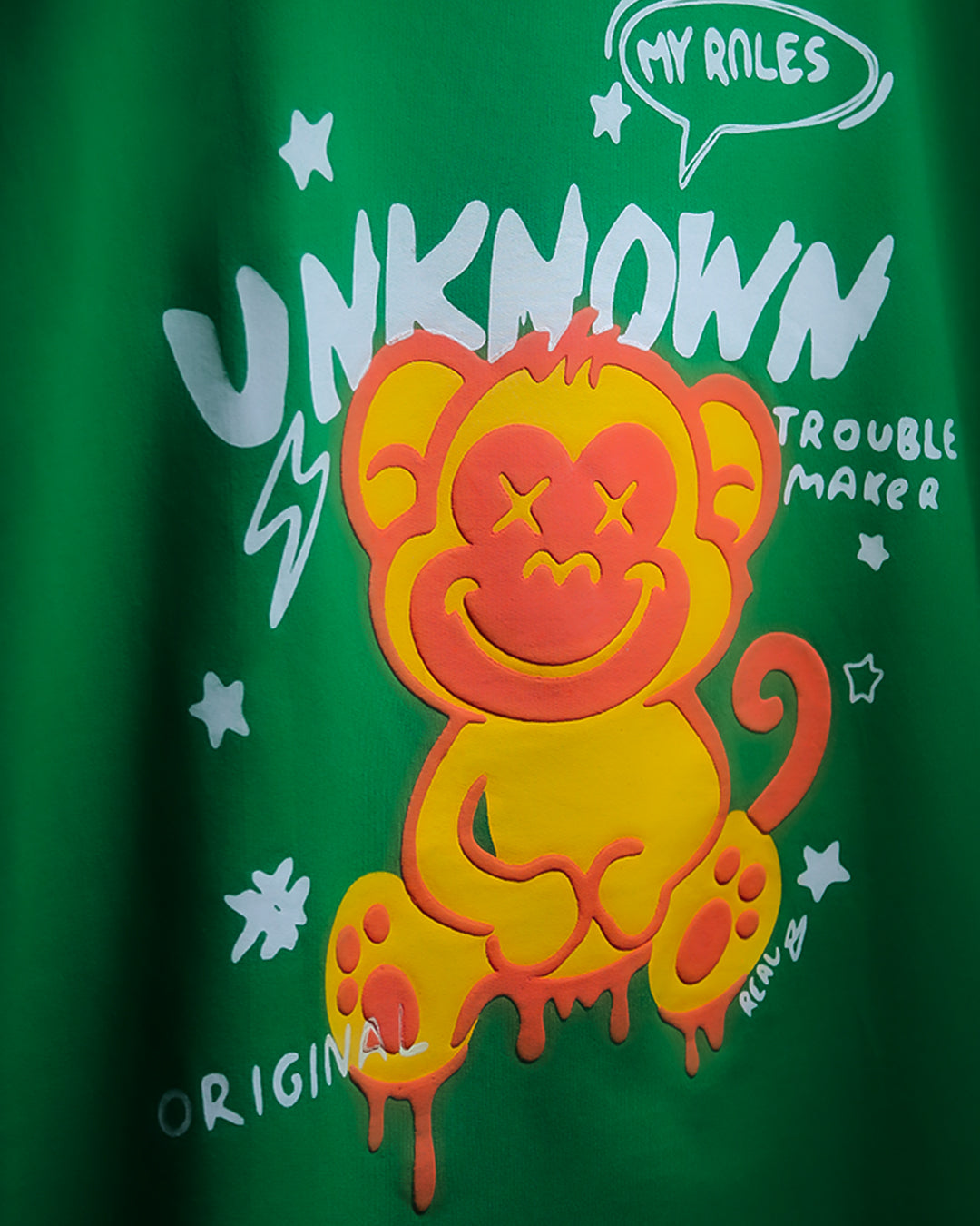 MONKEE “Unknown Rules” Oversized T‑Shirt (Green) — 100% Cotton French Terry, Puff + Screen Print, Unisex Streetwear