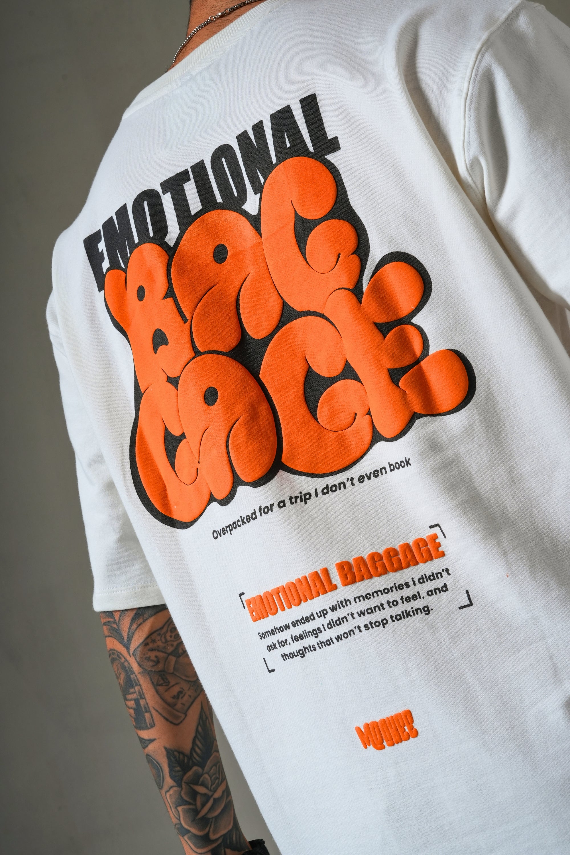 MONKEE “Emotional Baggage” Oversized Off-White T-Shirt – Premium Cotton Streetwear Unisex Tee