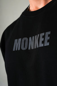MONKEE ESSENTIALS PLAIN OVERSIZED BLACK T-SHIRT - HEAVY FRENCH TERRY COTTON (BLACK)
