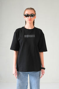 MONKEE ESSENTIALS PLAIN OVERSIZED BLACK T-SHIRT - HEAVY FRENCH TERRY COTTON (BLACK)