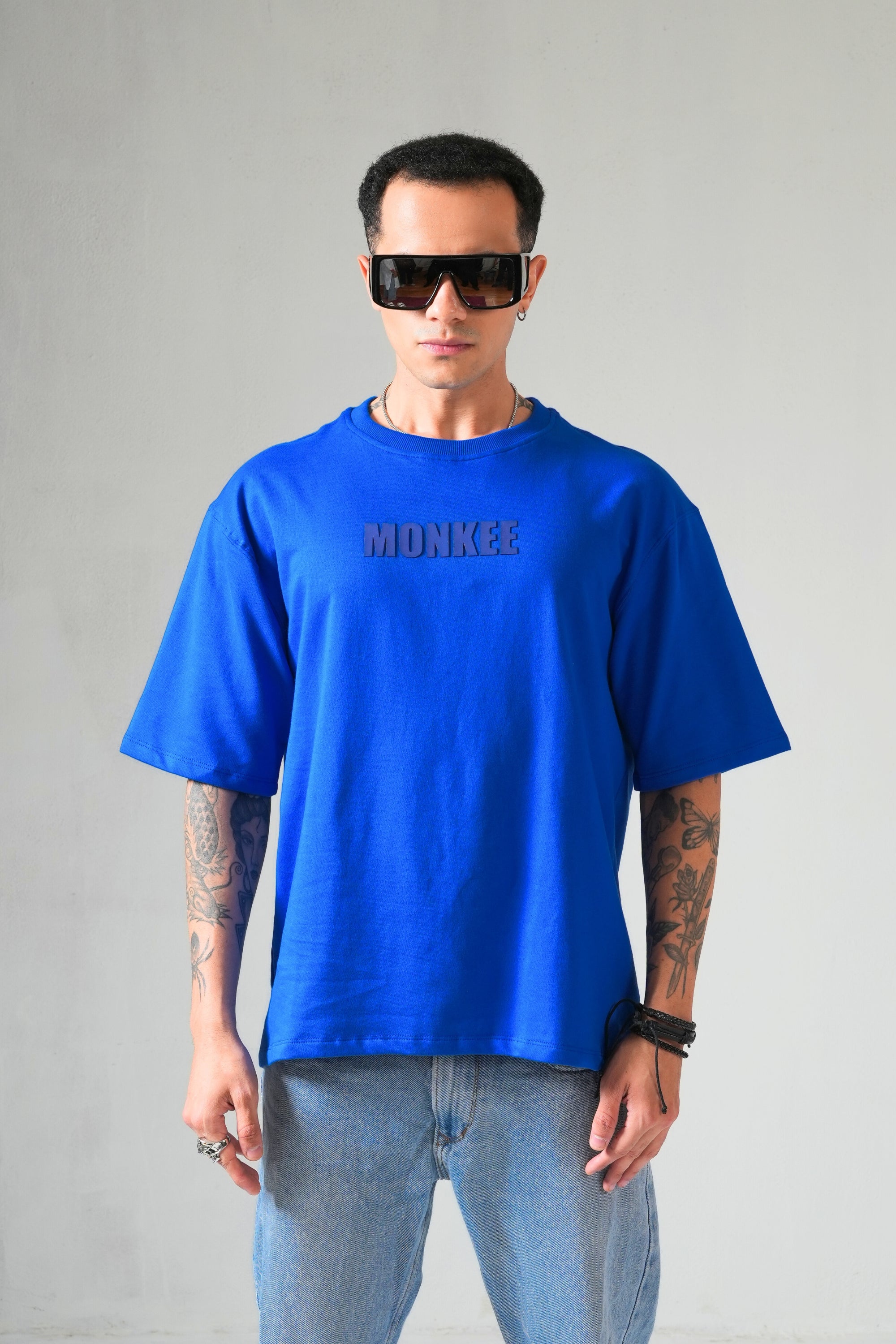 MONKEE ESSENTIALS OVERSIZED T-SHIRT - HEAVY FRENCH TERRY COTTON (BLUE)