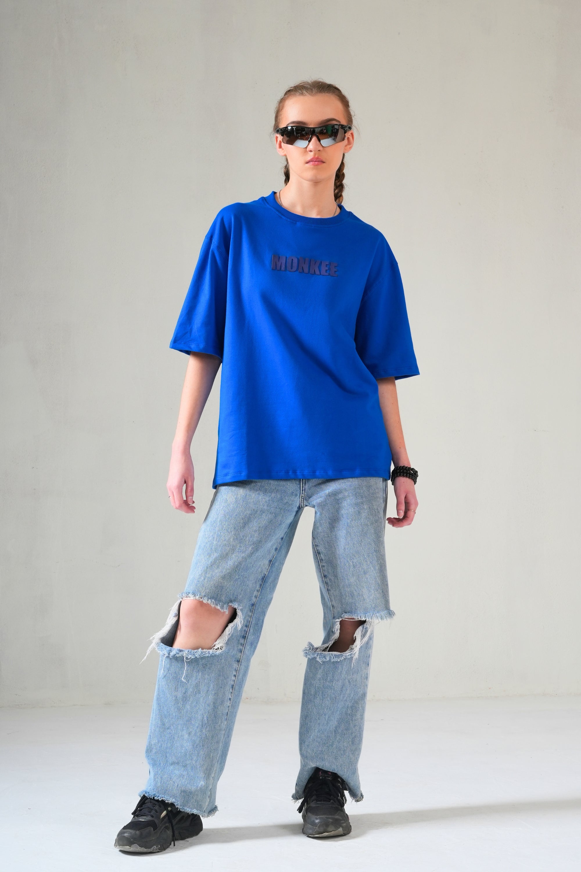 MONKEE ESSENTIALS OVERSIZED T-SHIRT - HEAVY FRENCH TERRY COTTON (BLUE)
