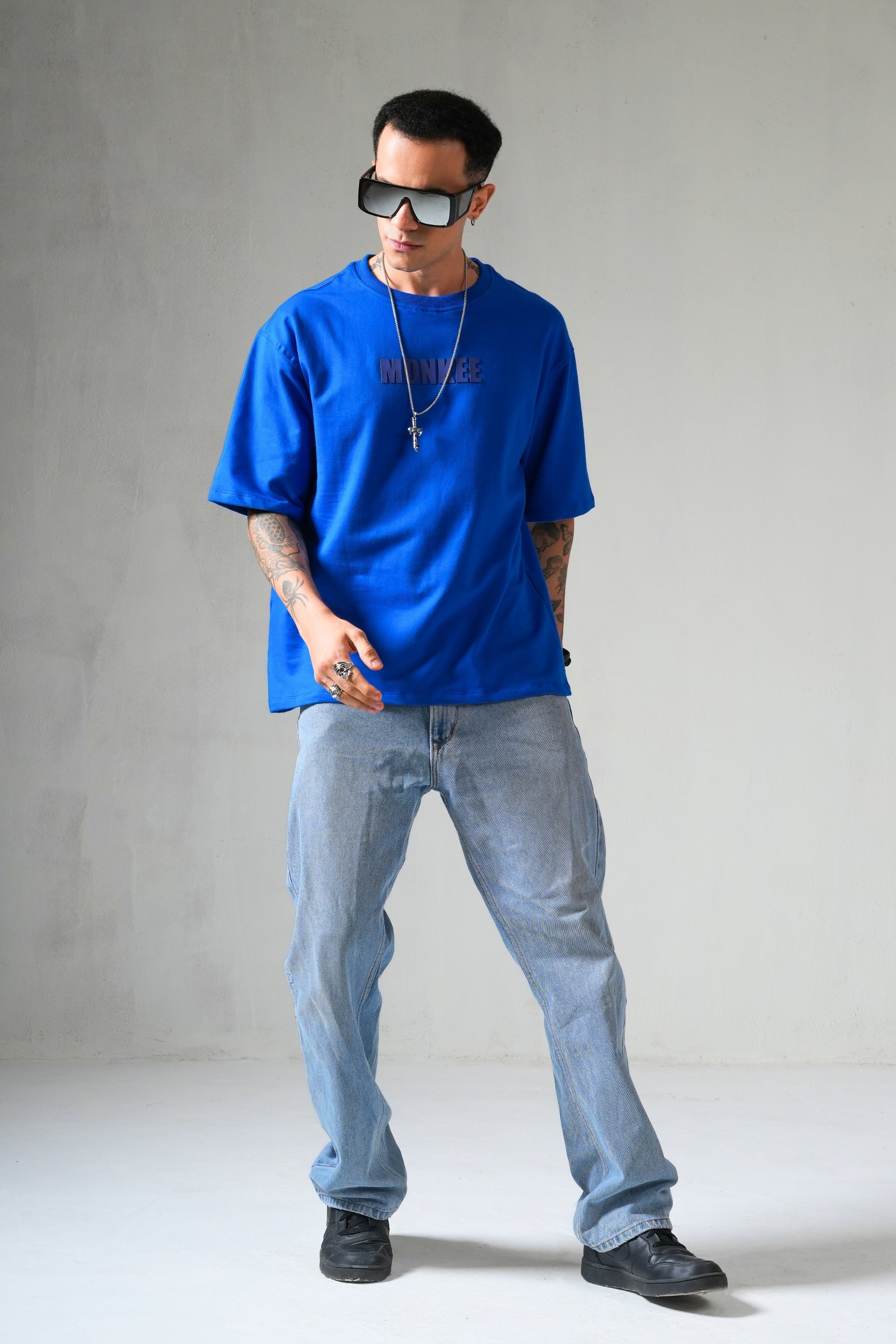 MONKEE ESSENTIALS OVERSIZED T-SHIRT - HEAVY FRENCH TERRY COTTON (BLUE)