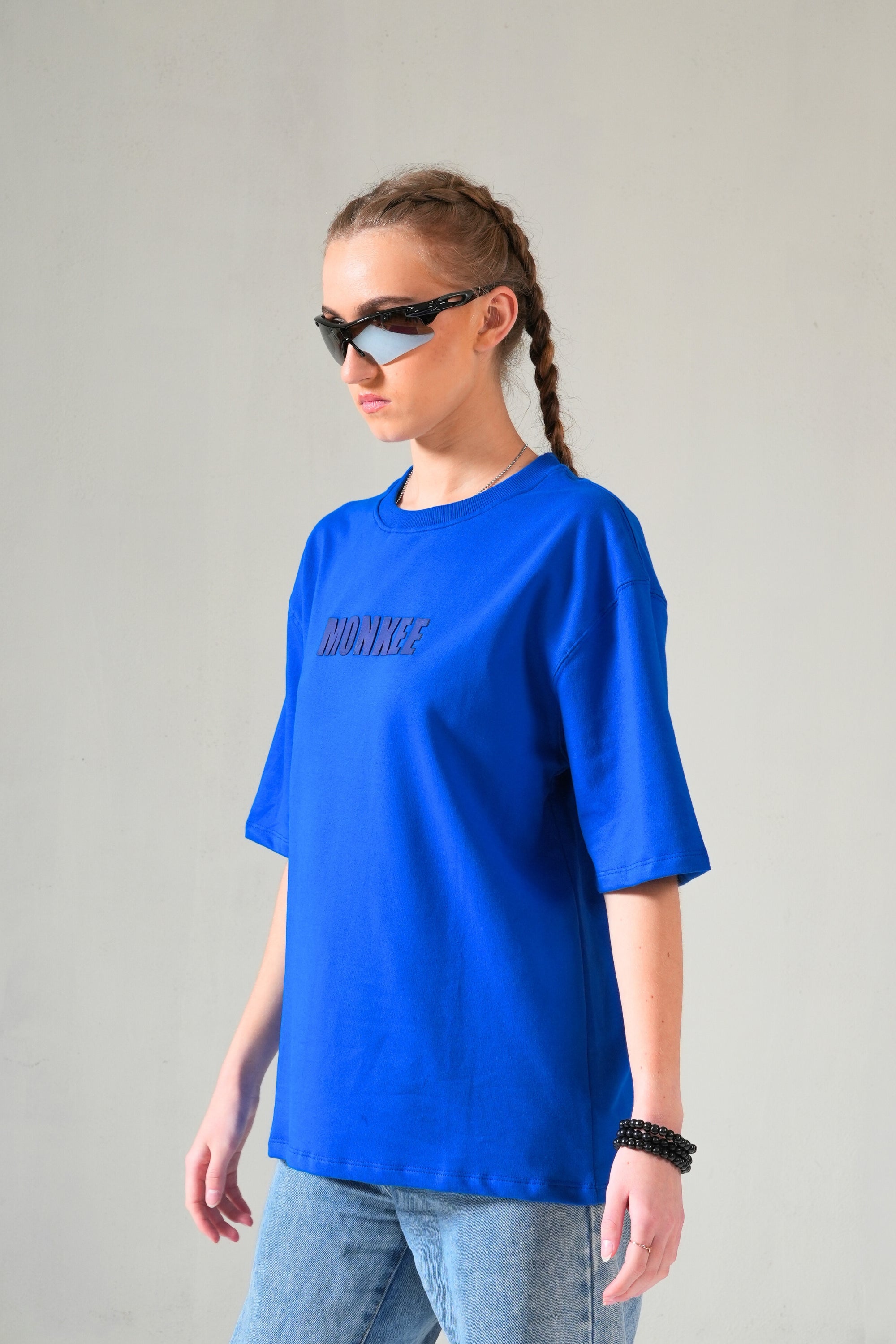 MONKEE ESSENTIALS OVERSIZED T-SHIRT - HEAVY FRENCH TERRY COTTON (BLUE)