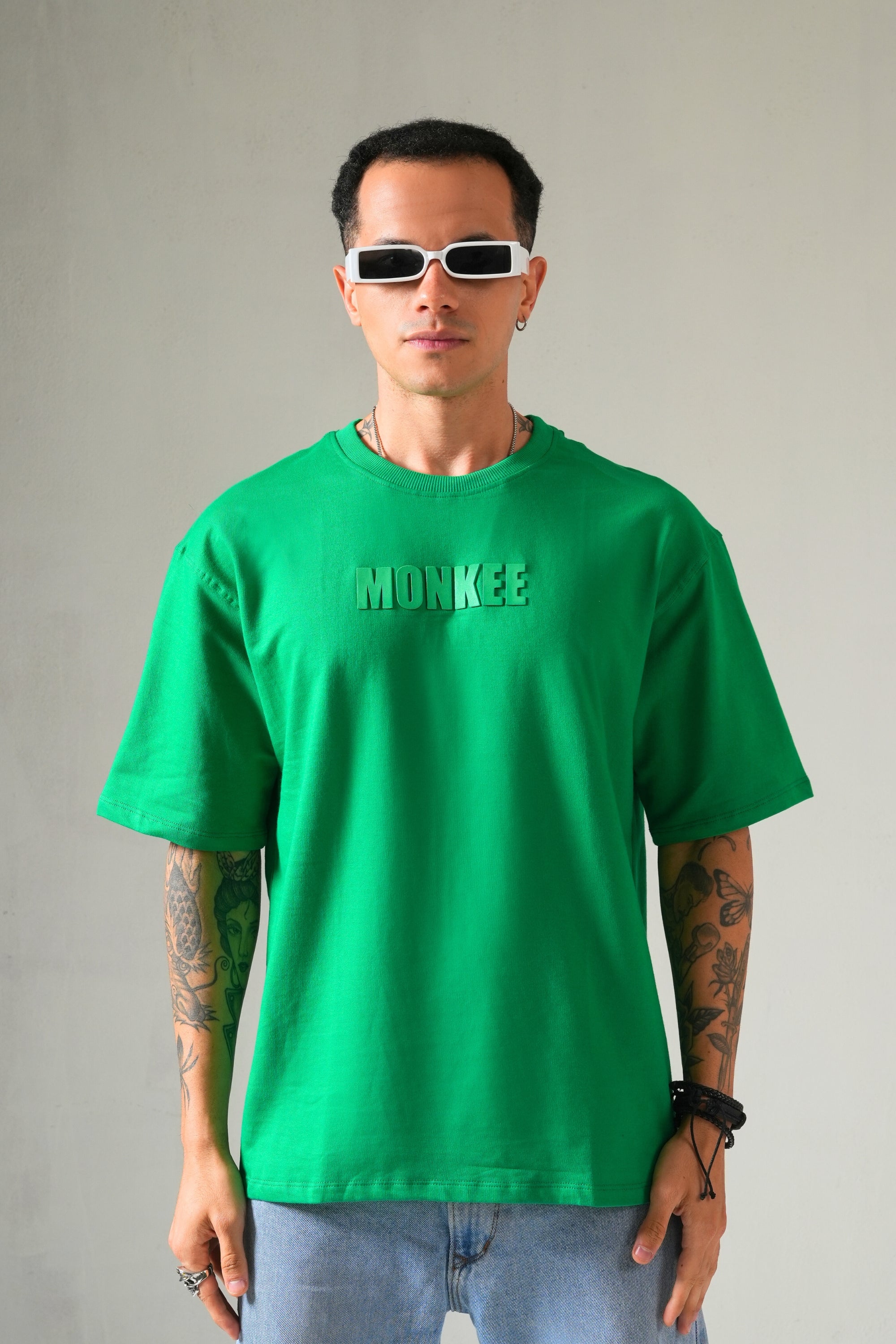 MONKEE ESSENTIALS OVERSIZED T-SHIRT - HEAVY FRENCH TERRY COTTON (GREEN)