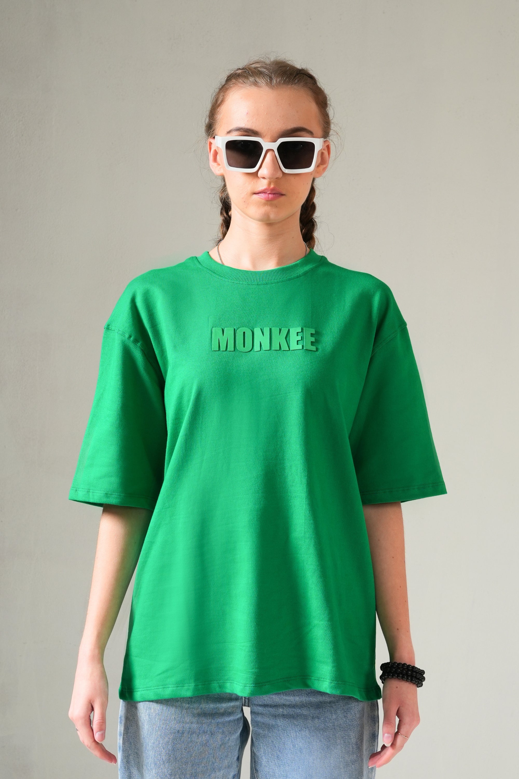 MONKEE ESSENTIALS OVERSIZED T-SHIRT - HEAVY FRENCH TERRY COTTON (GREEN)