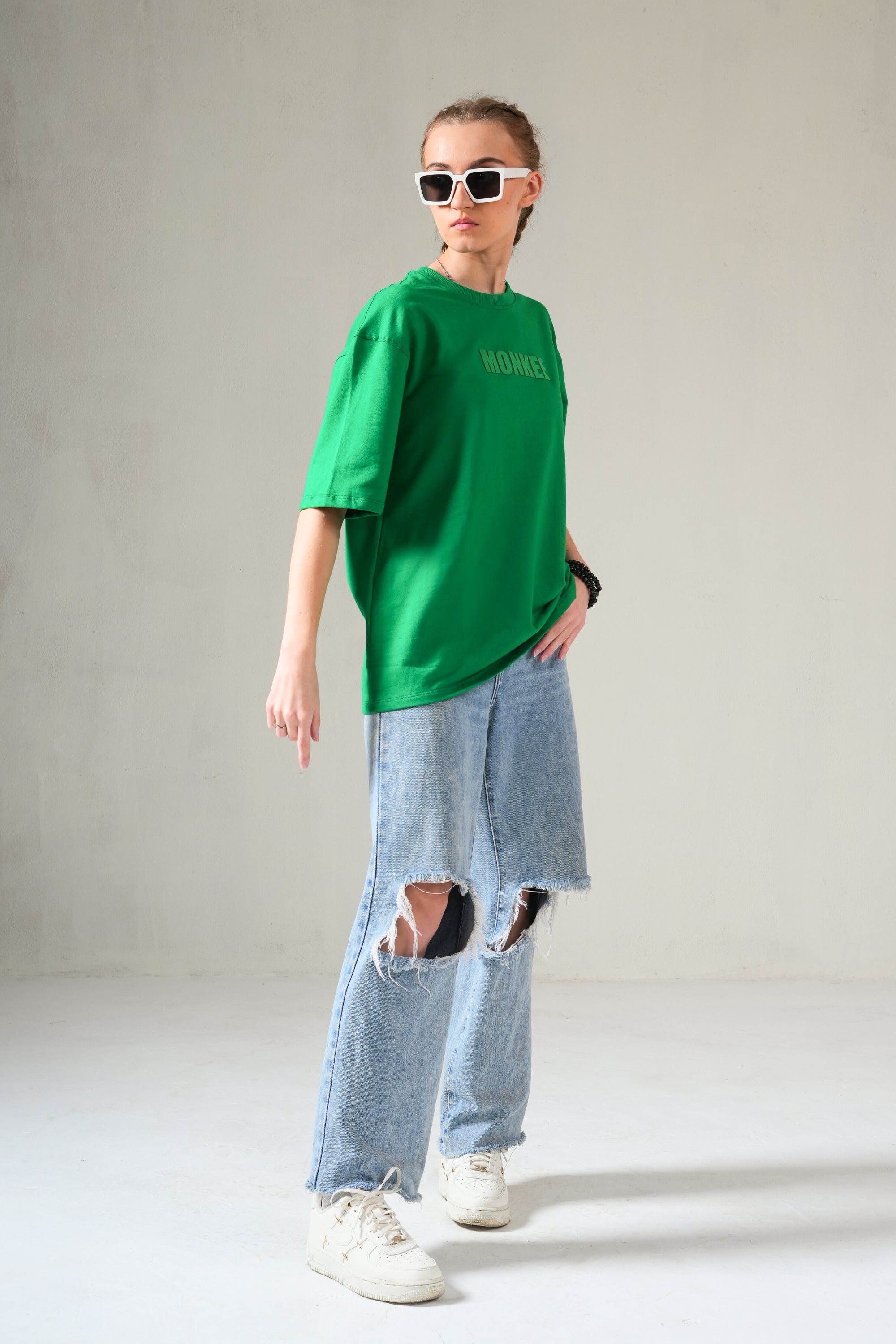 MONKEE ESSENTIALS OVERSIZED T-SHIRT - HEAVY FRENCH TERRY COTTON (GREEN)
