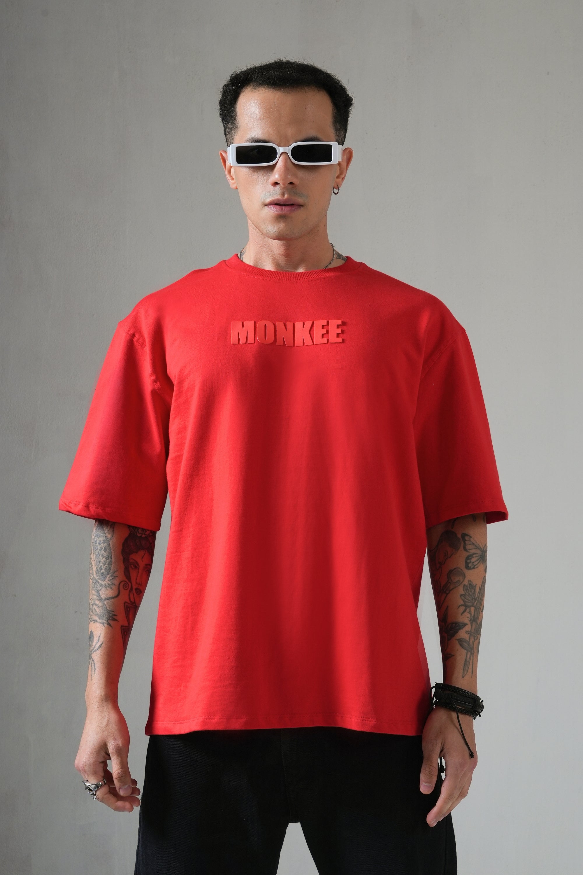 MONKEE ESSENTIALS OVERSIZED T-SHIRT - HEAVY FRENCH TERRY COTTON (RED)