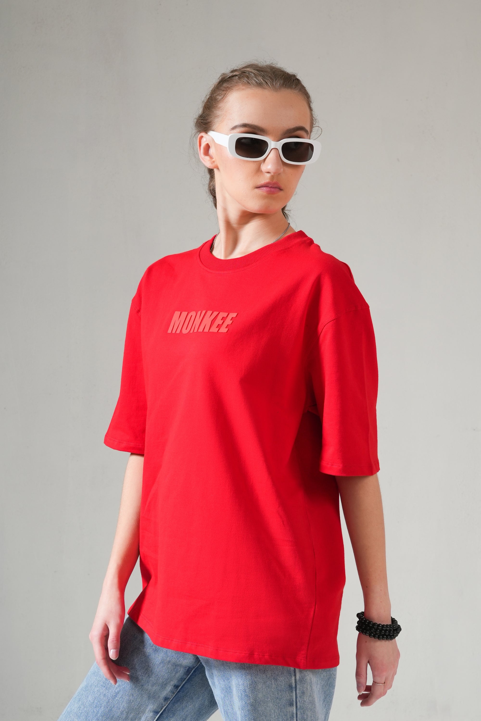 MONKEE ESSENTIALS OVERSIZED T-SHIRT - HEAVY FRENCH TERRY COTTON (RED)