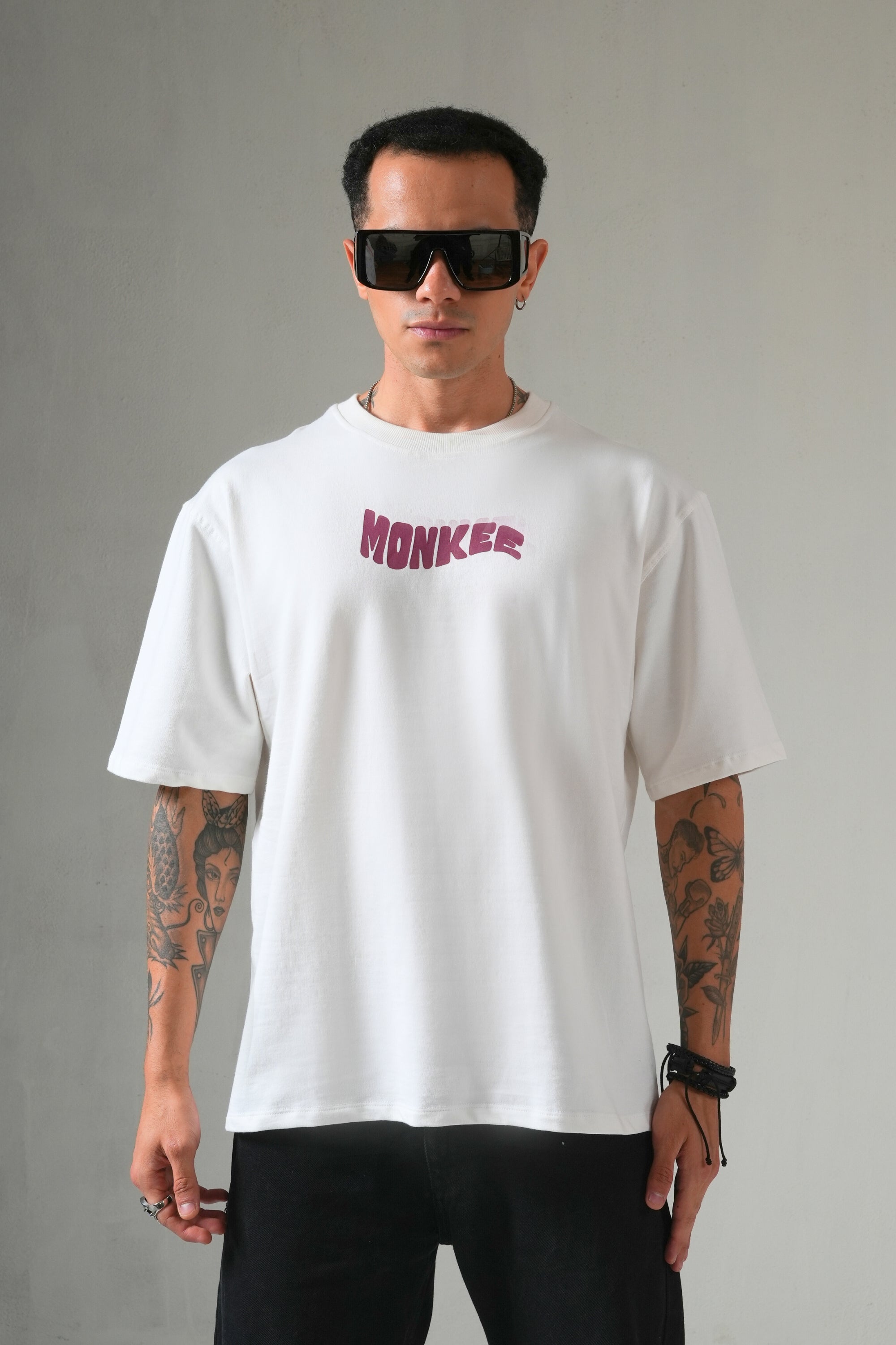 MONKEE “All I Have is Heart” Oversized Off-White T-Shirt – Premium 100% Cotton Streetwear Tee (Unisex, Screen & Puff Print)