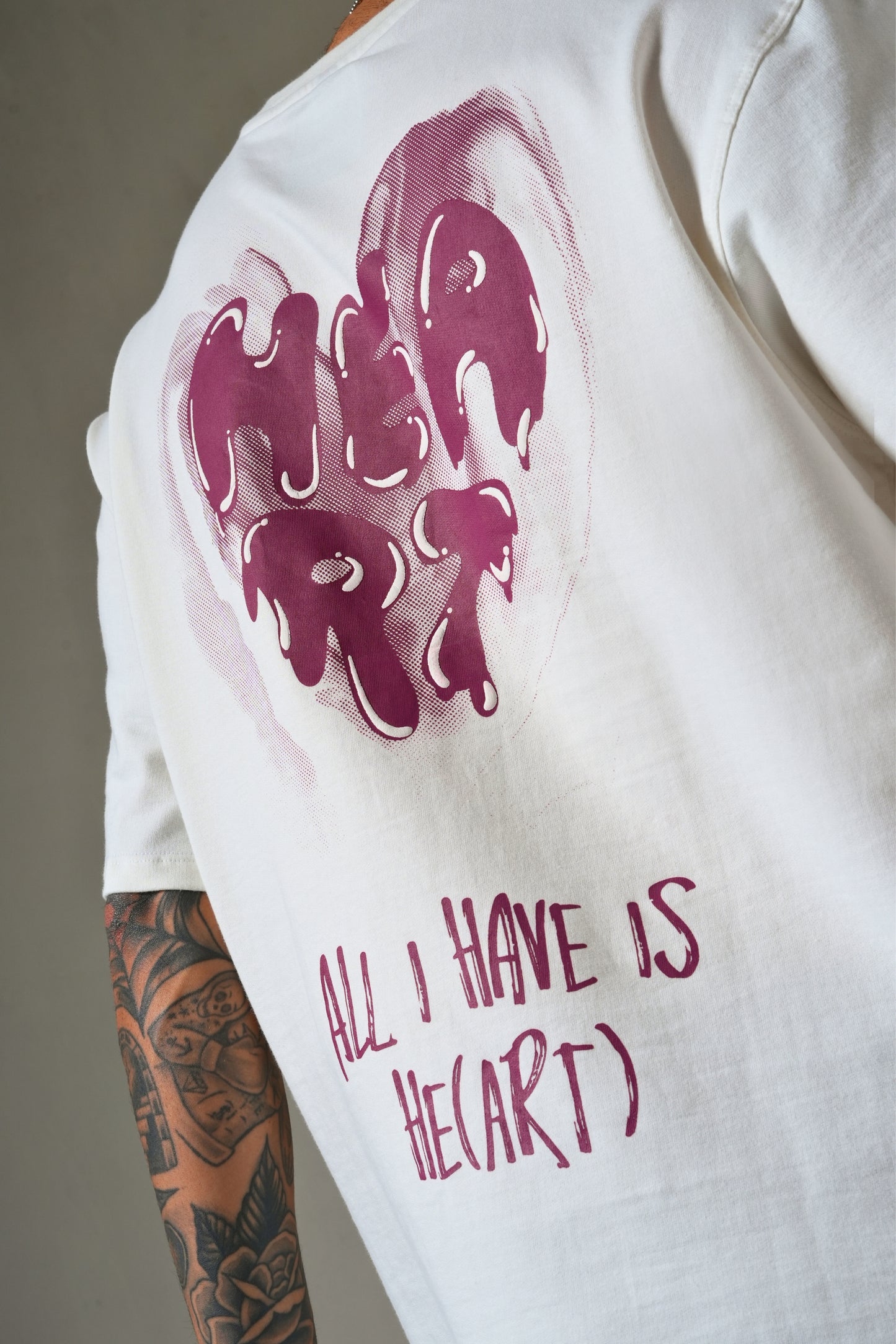 MONKEE “All I Have is Heart” Oversized Off-White T-Shirt – Premium 100% Cotton Streetwear Tee (Unisex, Screen & Puff Print)