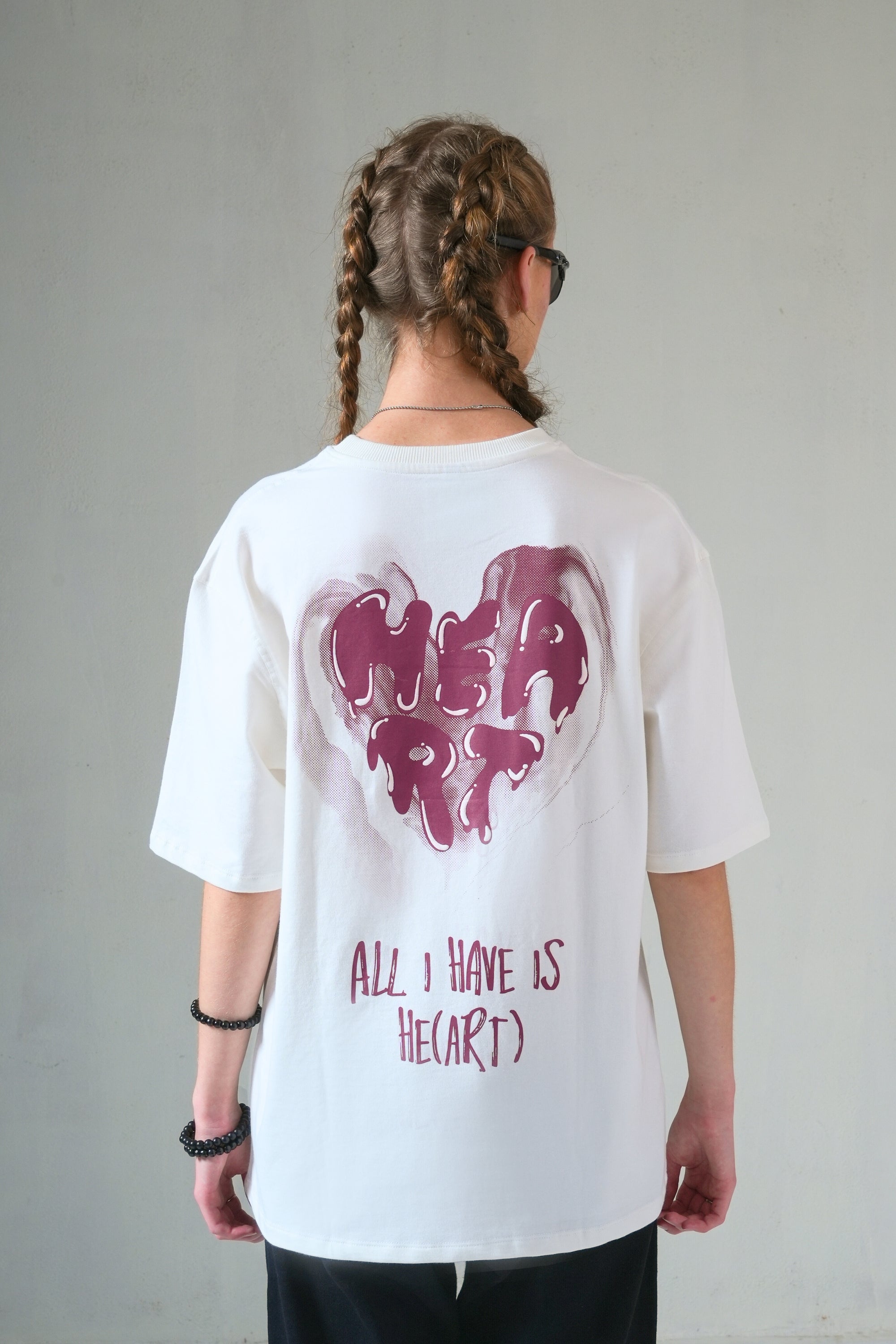 MONKEE “All I Have is Heart” Oversized Off-White T-Shirt – Premium 100% Cotton Streetwear Tee (Unisex, Screen & Puff Print)