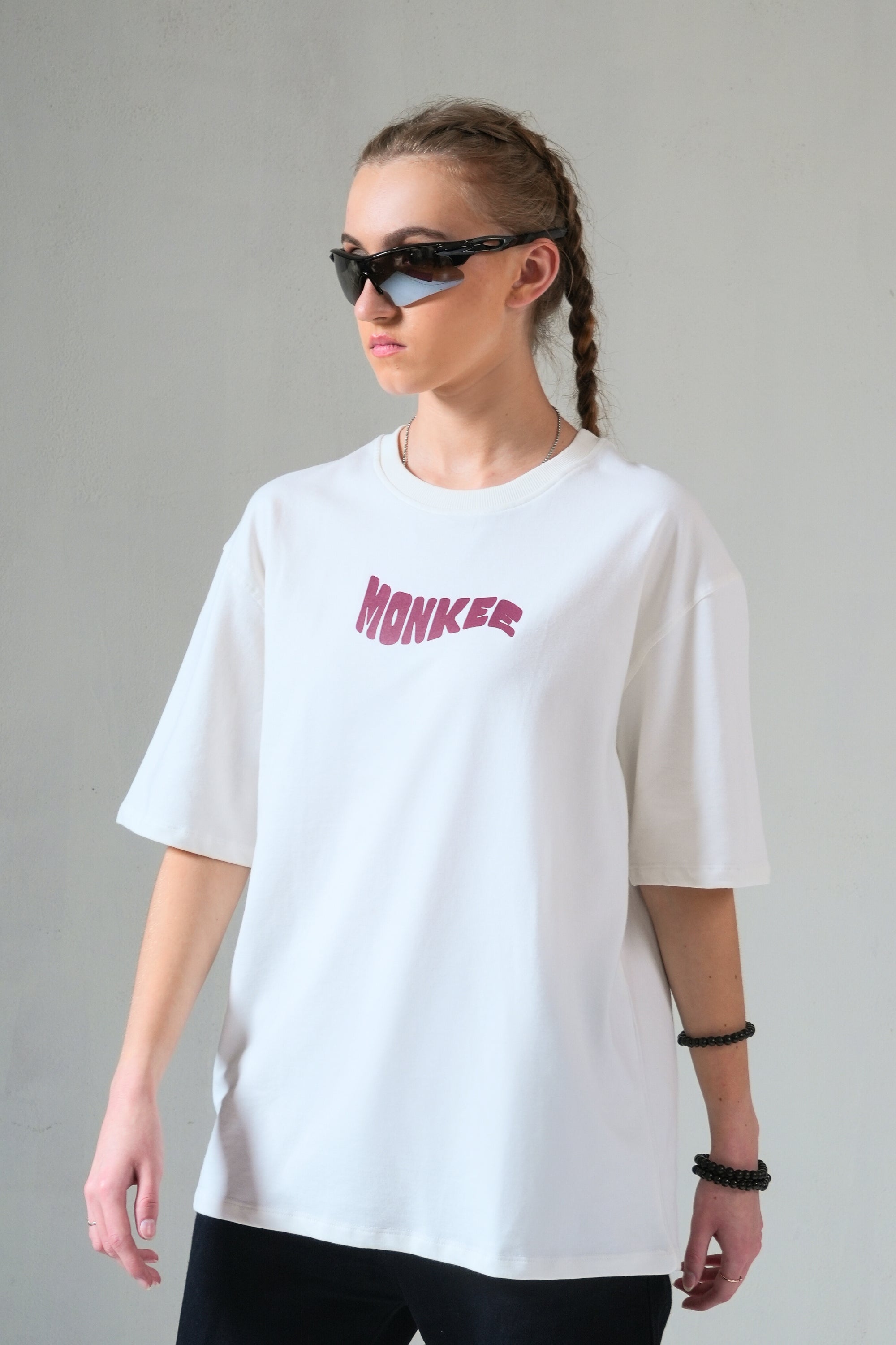 MONKEE “All I Have is Heart” Oversized Off-White T-Shirt – Premium 100% Cotton Streetwear Tee (Unisex, Screen & Puff Print)