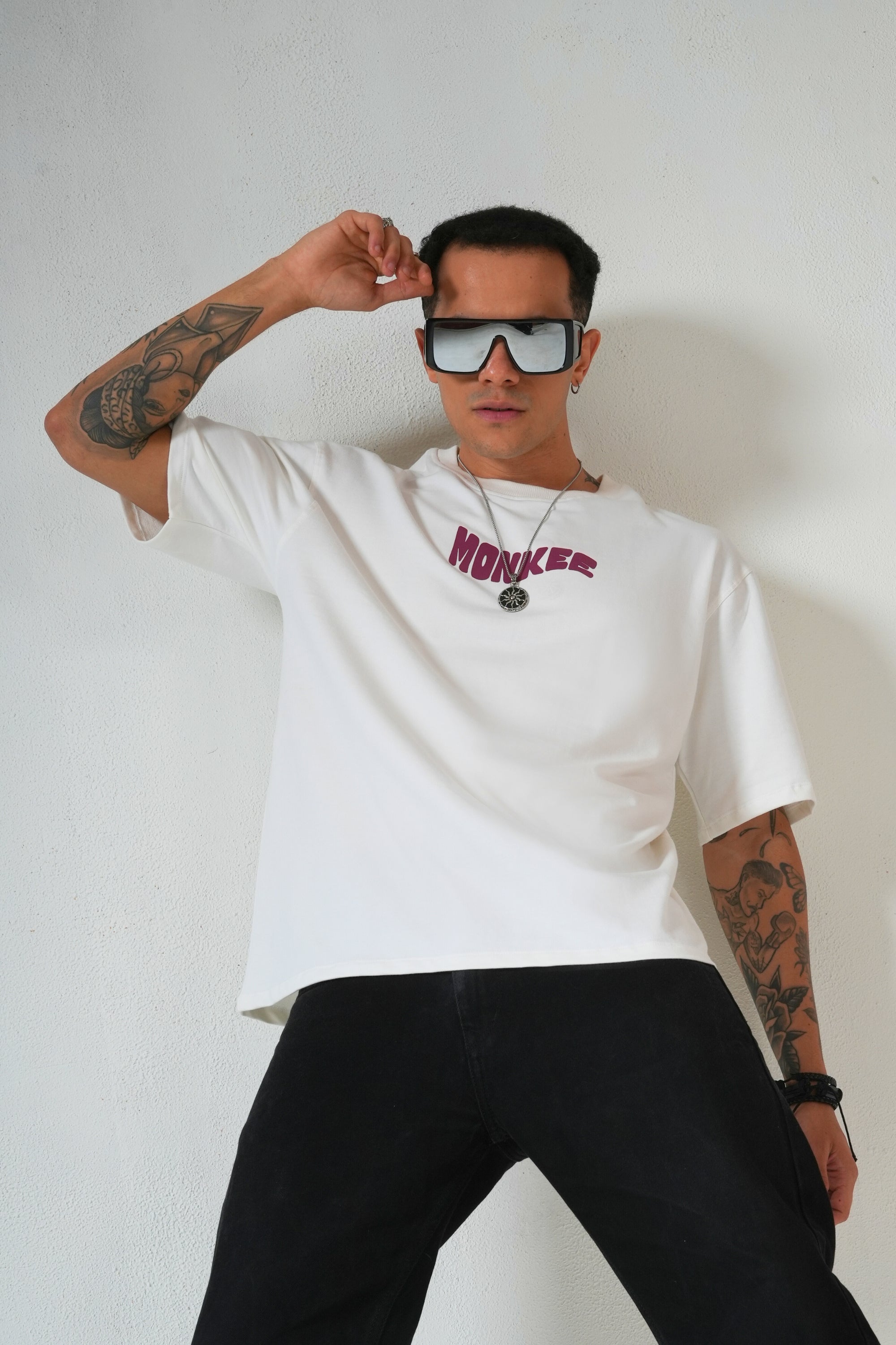 MONKEE “All I Have is Heart” Oversized Off-White T-Shirt – Premium 100% Cotton Streetwear Tee (Unisex, Screen & Puff Print)