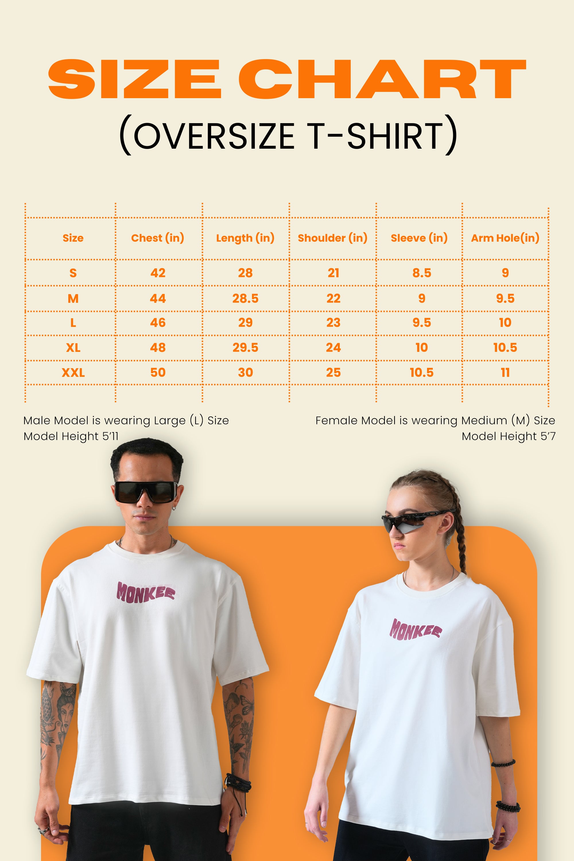 MONKEE “All I Have is Heart” Oversized Off-White T-Shirt – Premium 100% Cotton Streetwear Tee (Unisex, Screen & Puff Print)