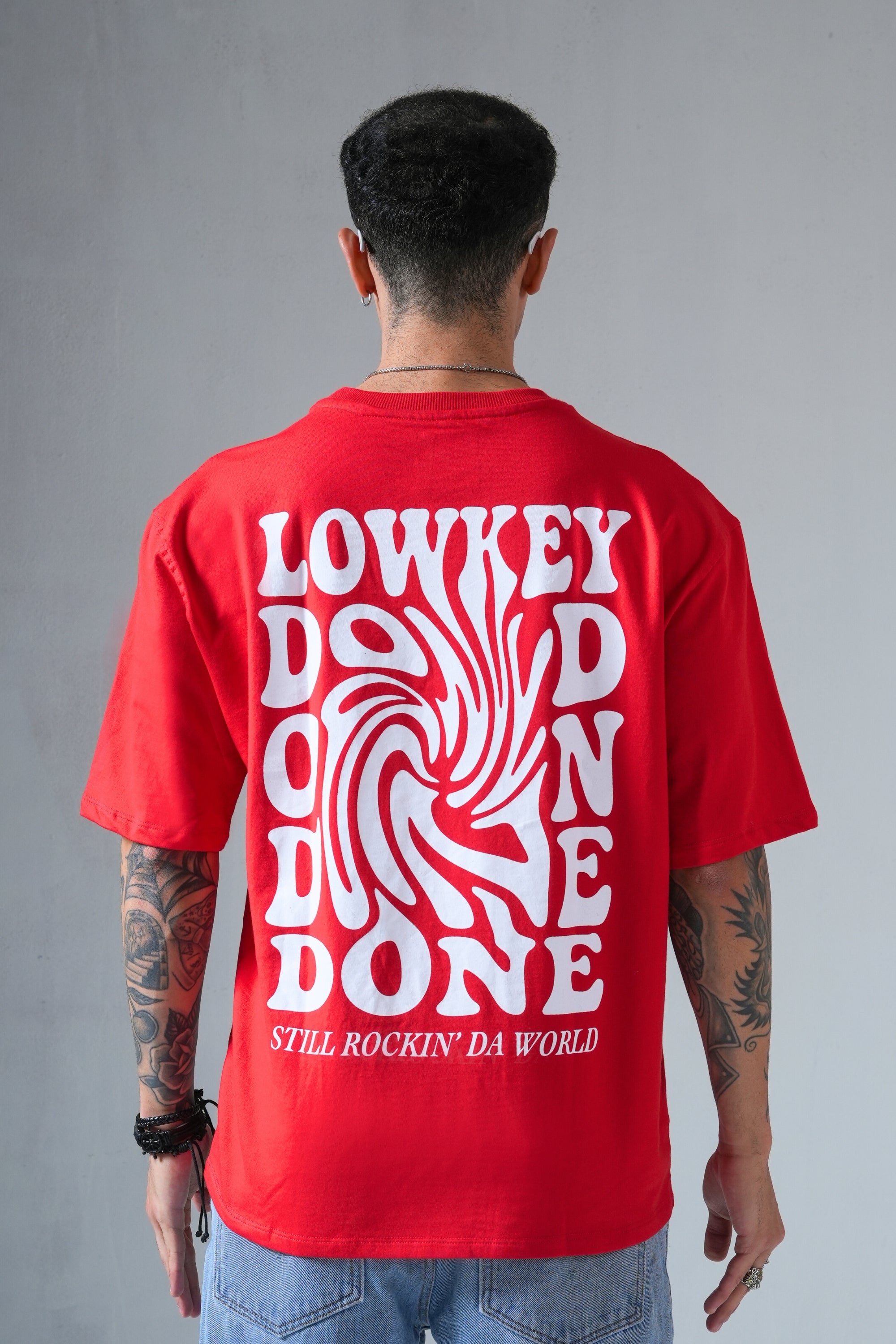 MONKEE “Lowkey Done” Oversized Red T-Shirt – Premium Cotton Streetwear Unisex Tee