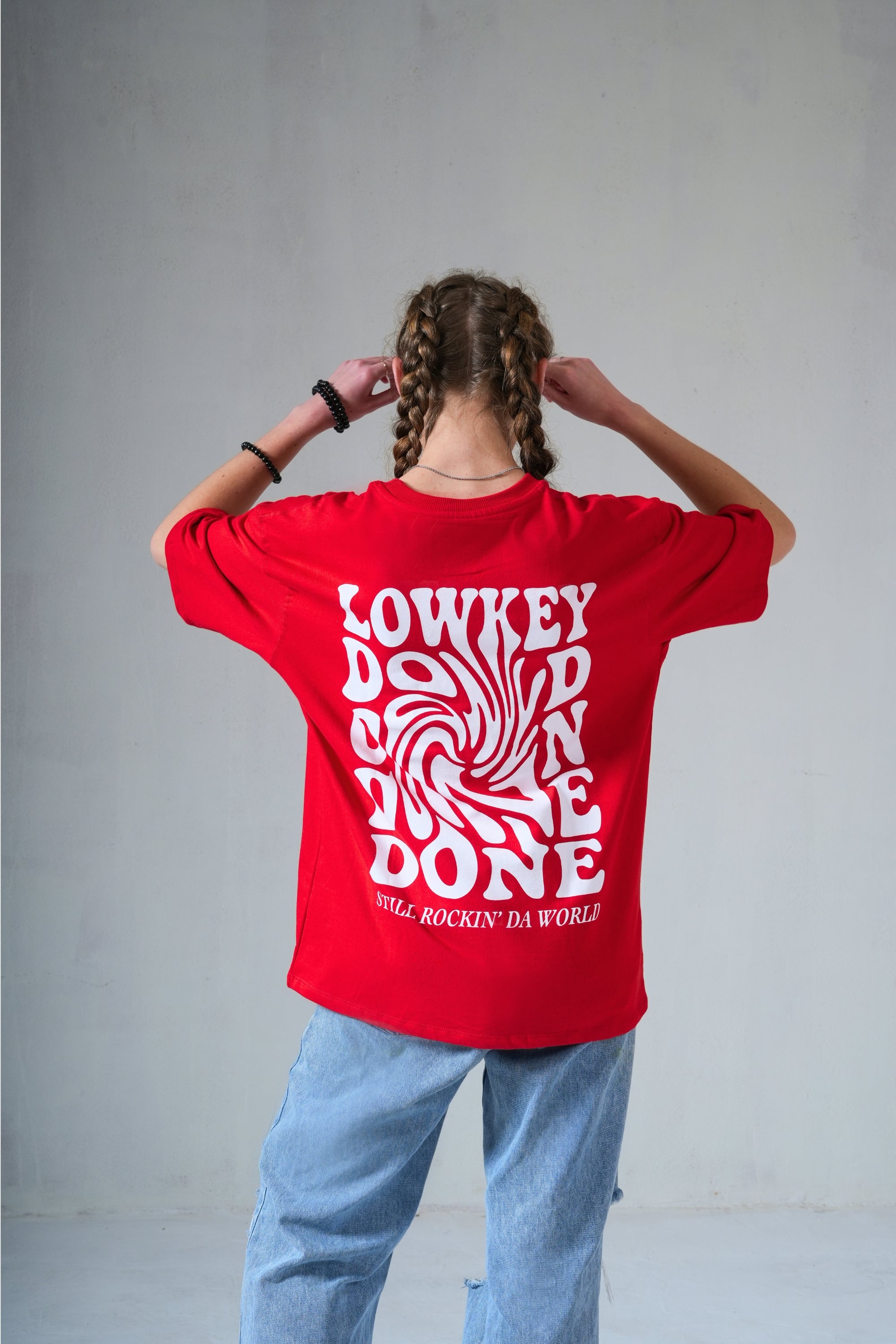 MONKEE “Lowkey Done” Oversized Red T-Shirt – Premium Cotton Streetwear Unisex Tee