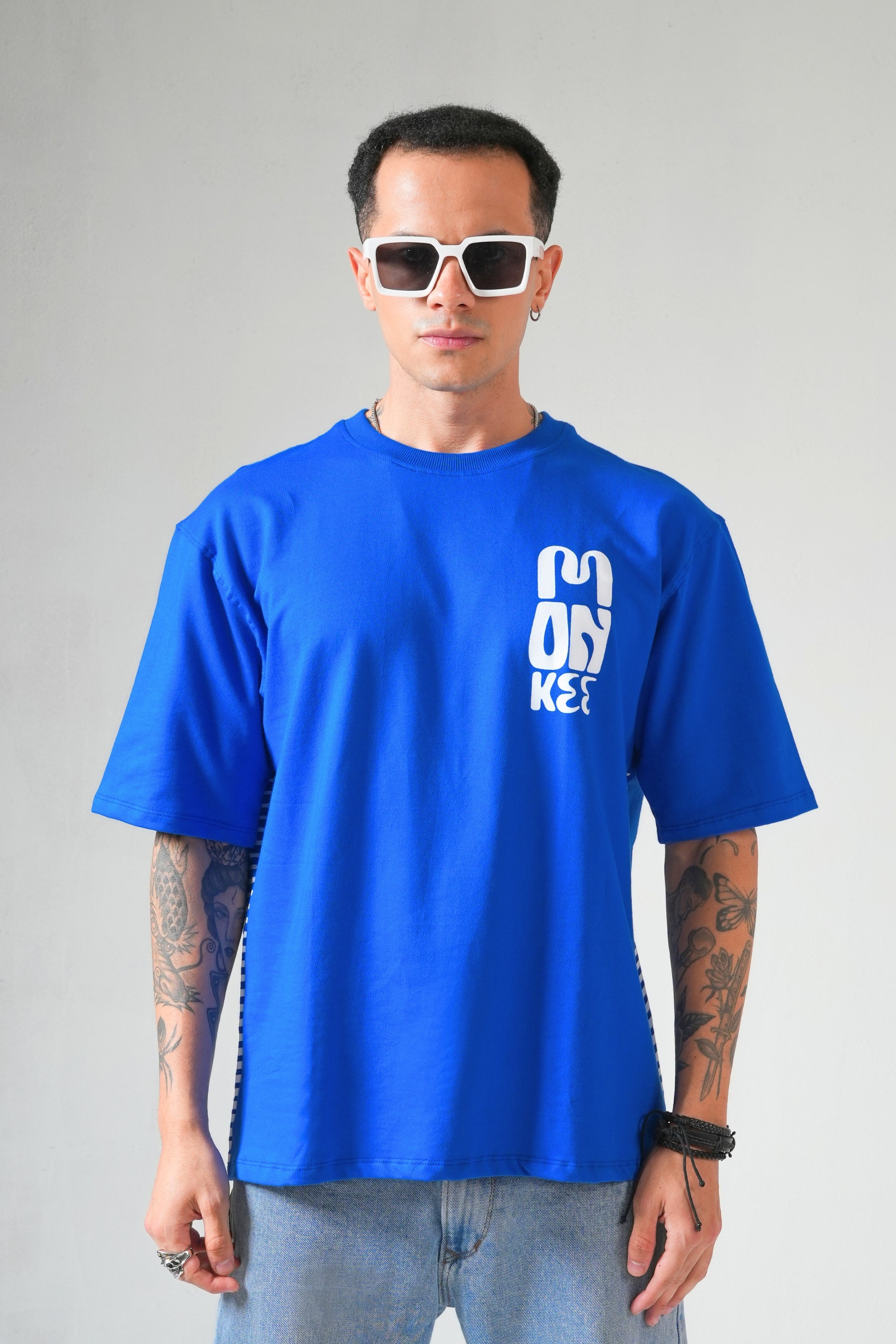 MONKEE “Catch The Wave” Oversized Blue T-Shirt – 240 GSM French Terry, Puff Print Surf Graphic, Unisex