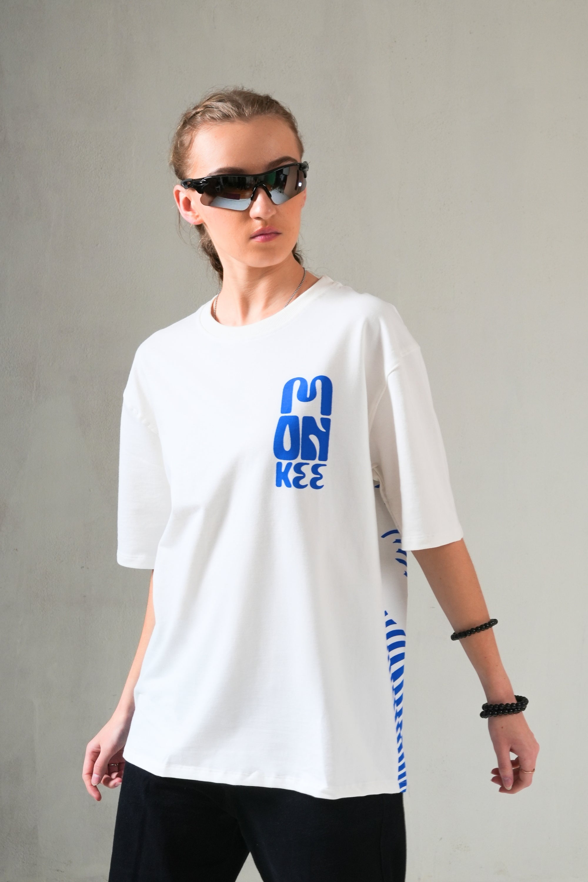 MONKEE “Catch The Wave” Oversized White T-Shirt – 240 GSM French Terry, Puff Print Surf Graphic, Unisex