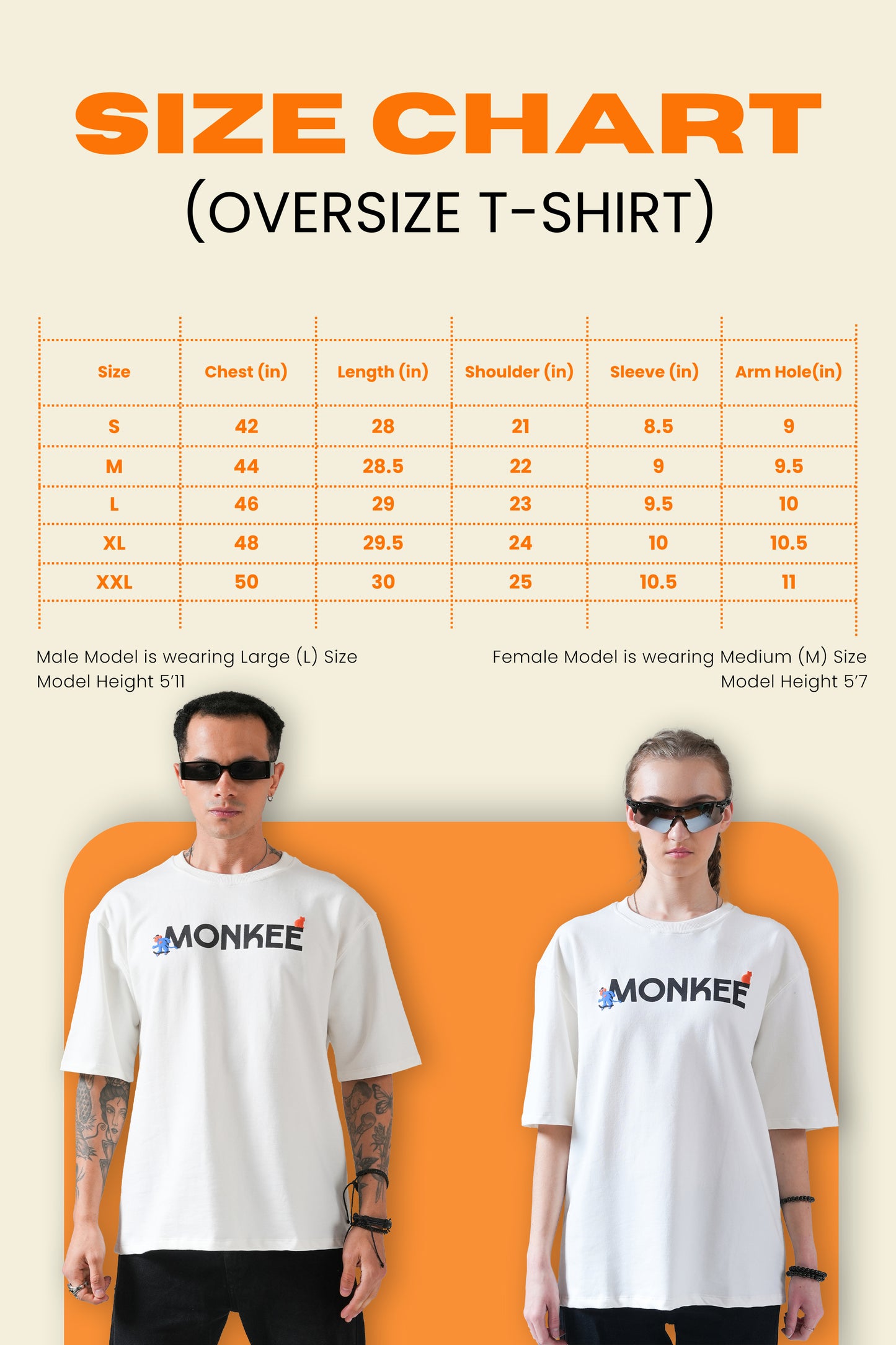 MONKEE “Street Story” Oversized Off-White T-Shirt – 280 GSM Heavyweight Cotton, Premium Streetwear with Screen & Puff Print (Unisex)