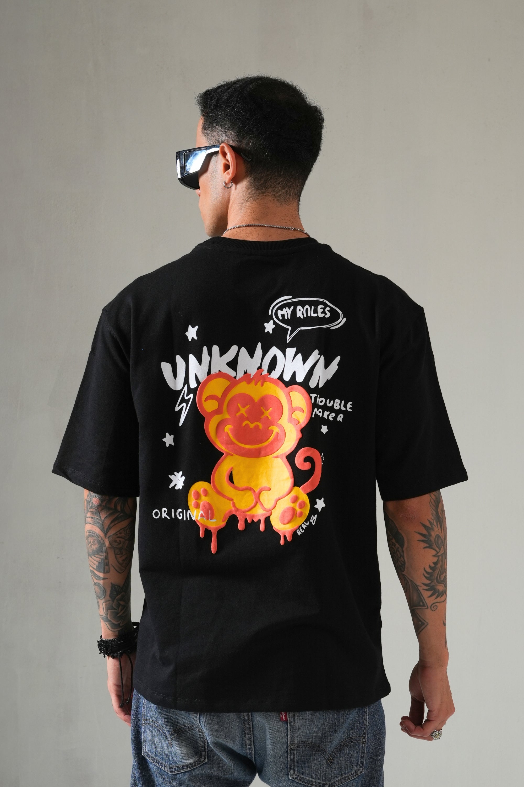 MONKEE “Unknown Rules” Oversized Black T-Shirt — 240 GSM French Terry, Puff + Screen Print, Unisex