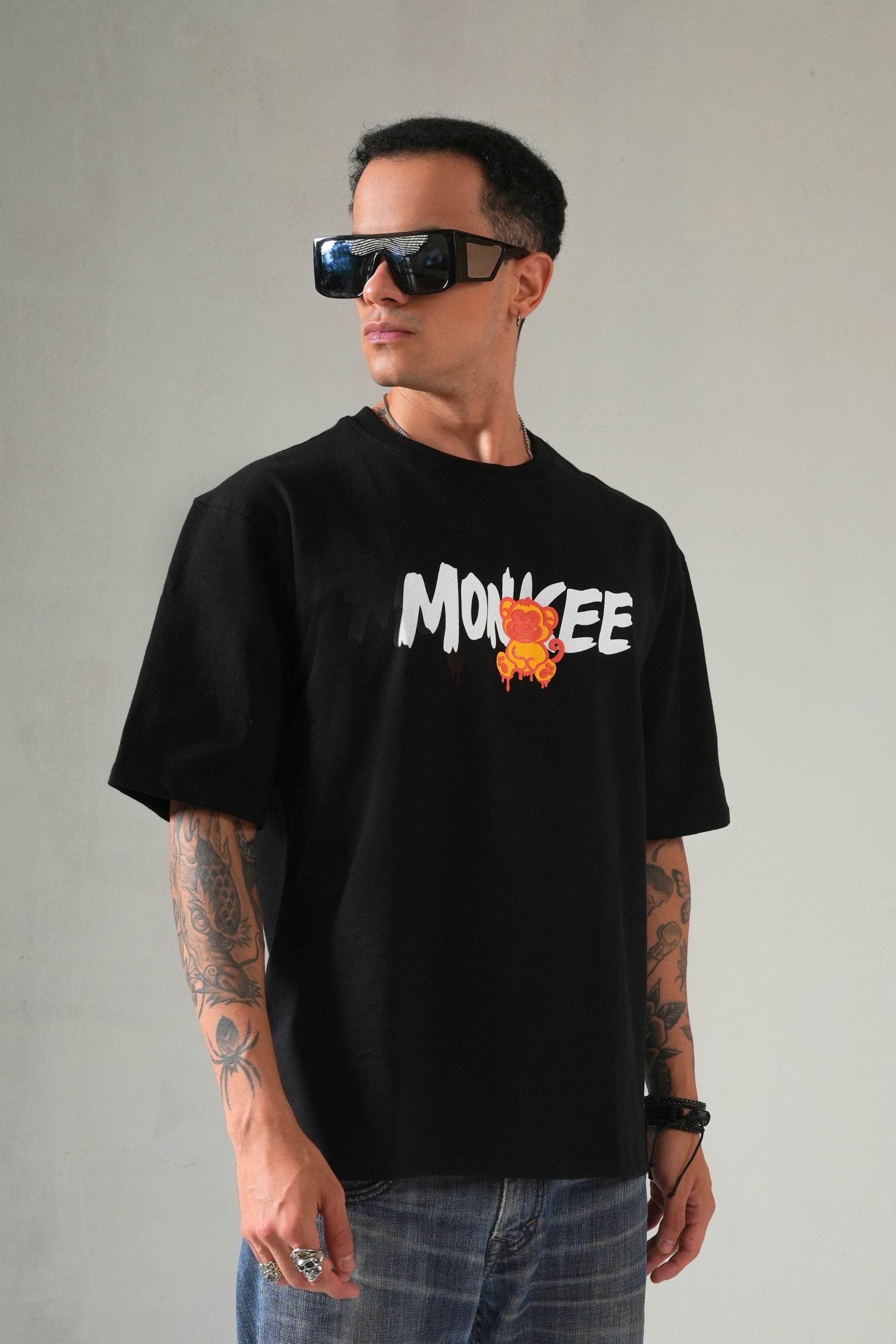 MONKEE “Unknown Rules” Oversized Black T-Shirt — 240 GSM French Terry, Puff + Screen Print, Unisex