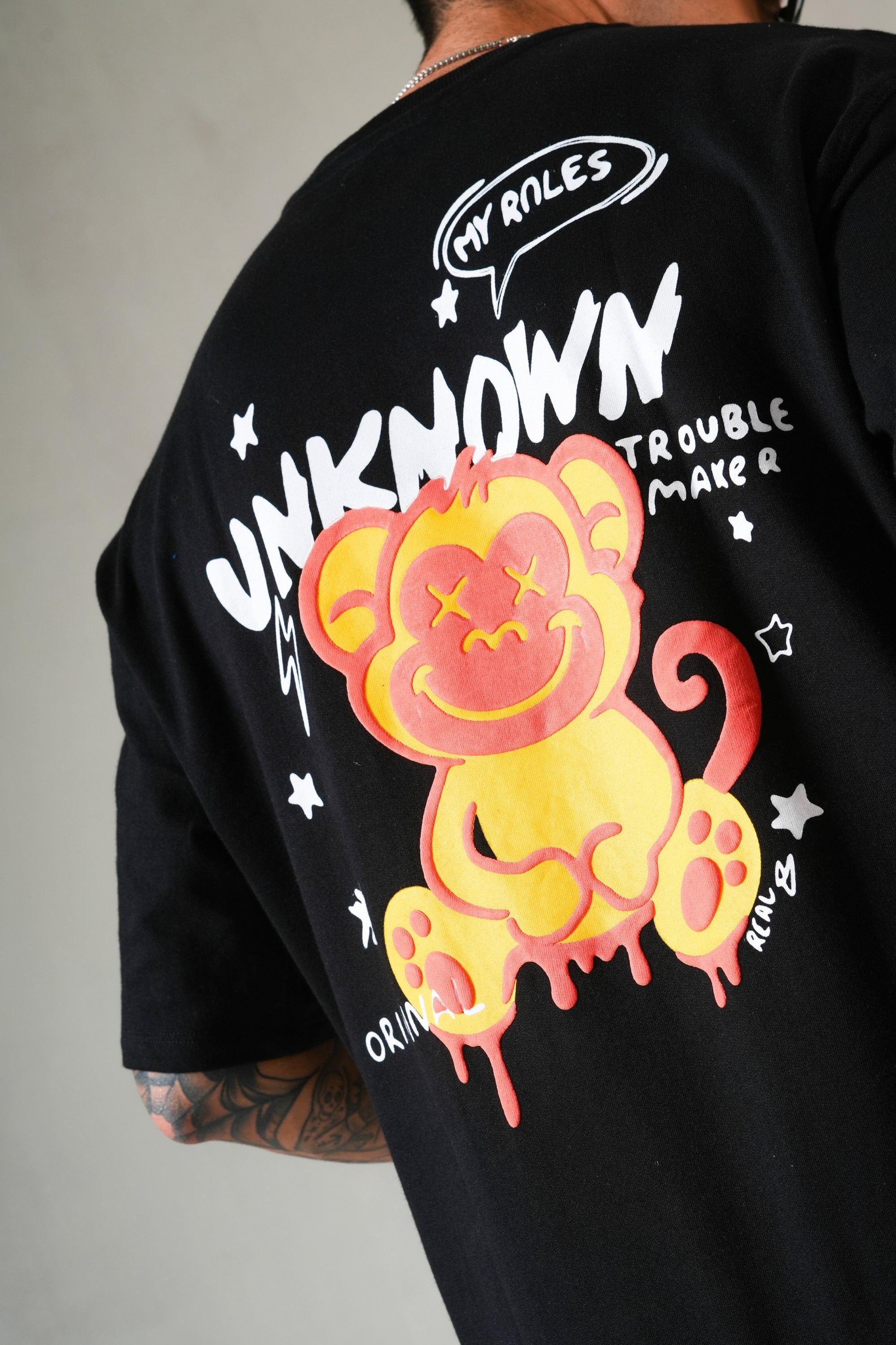 MONKEE “Unknown Rules” Oversized Black T-Shirt — 240 GSM French Terry, Puff + Screen Print, Unisex