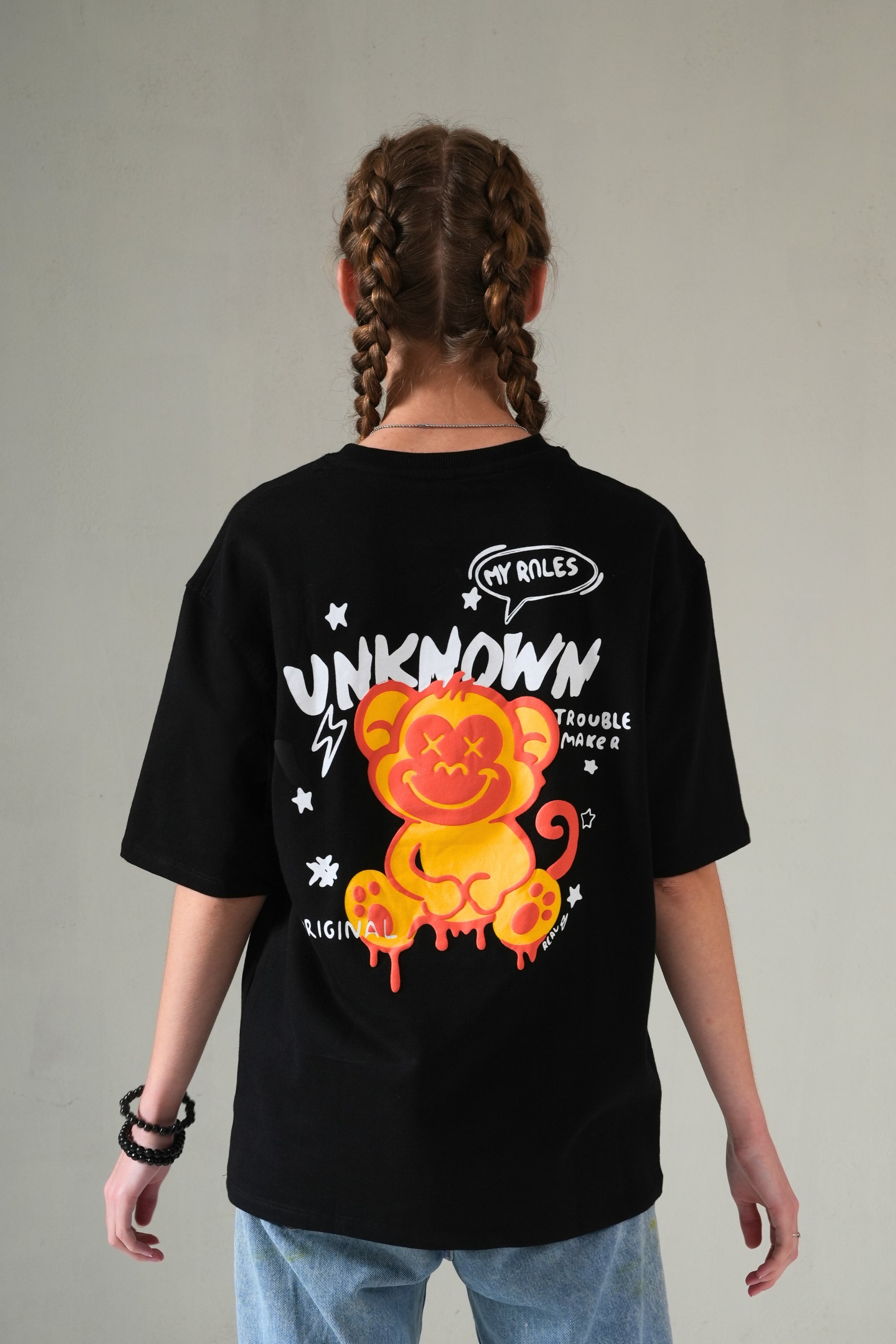 MONKEE “Unknown Rules” Oversized Black T-Shirt — 240 GSM French Terry, Puff + Screen Print, Unisex