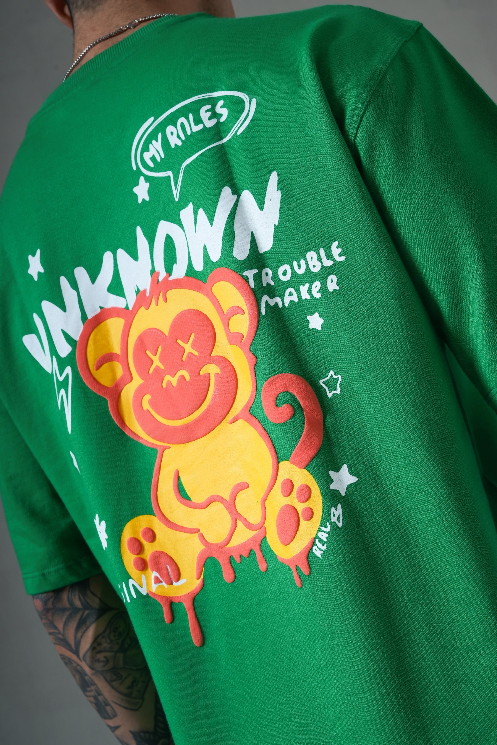 MONKEE “Unknown Rules” Oversized T‑Shirt (Green) — 100% Cotton French Terry, Puff + Screen Print, Unisex Streetwear