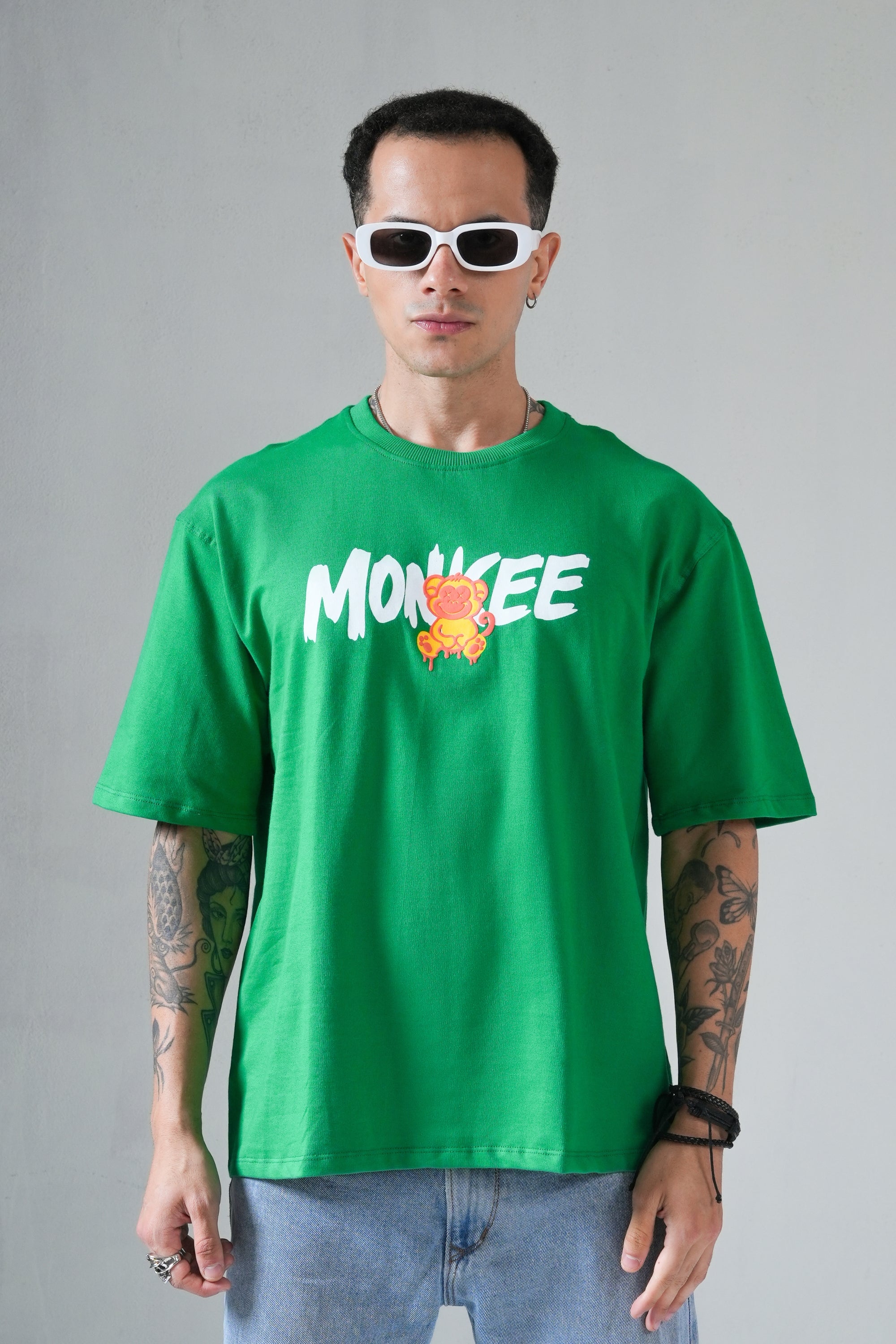 MONKEE “Unknown Rules” Oversized T‑Shirt (Green) — 100% Cotton French Terry, Puff + Screen Print, Unisex Streetwear