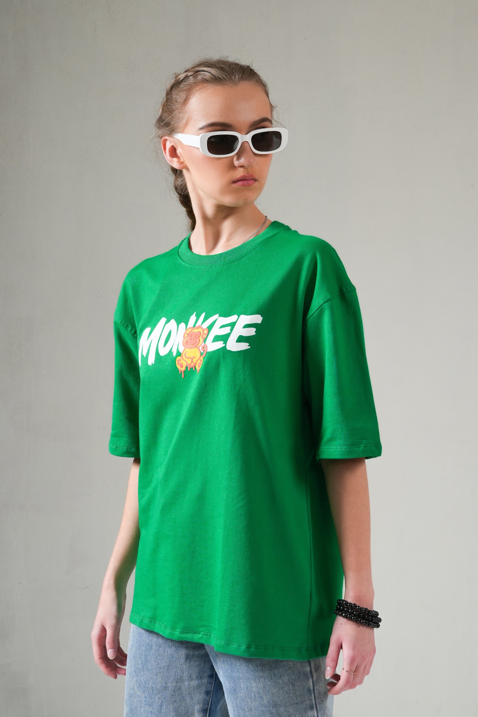 MONKEE “Unknown Rules” Oversized T‑Shirt (Green) — 100% Cotton French Terry, Puff + Screen Print, Unisex Streetwear