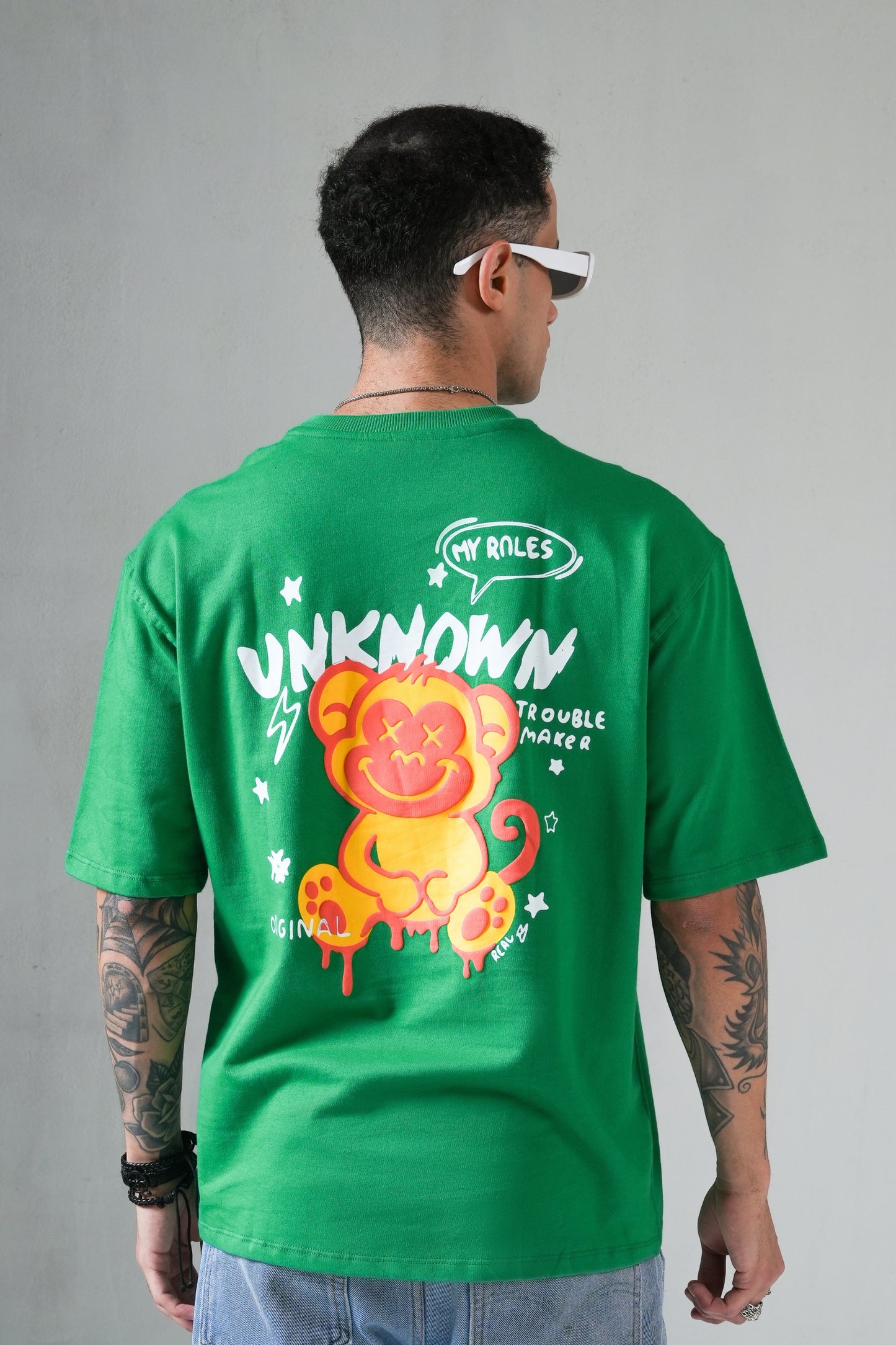 MONKEE “Unknown Rules” Oversized T‑Shirt (Green) — 100% Cotton French Terry, Puff + Screen Print, Unisex Streetwear