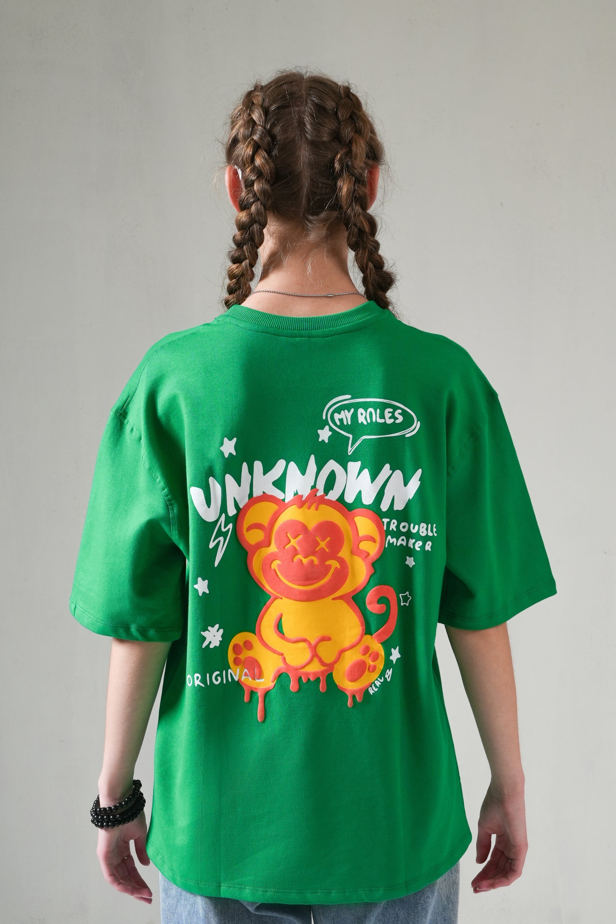 MONKEE “Unknown Rules” Oversized T‑Shirt (Green) — 100% Cotton French Terry, Puff + Screen Print, Unisex Streetwear