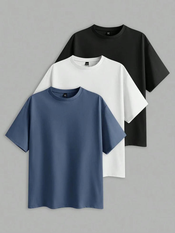 Pack of 3 – Plain & Printed T-Shirts Combo (Black, White, Graphic)